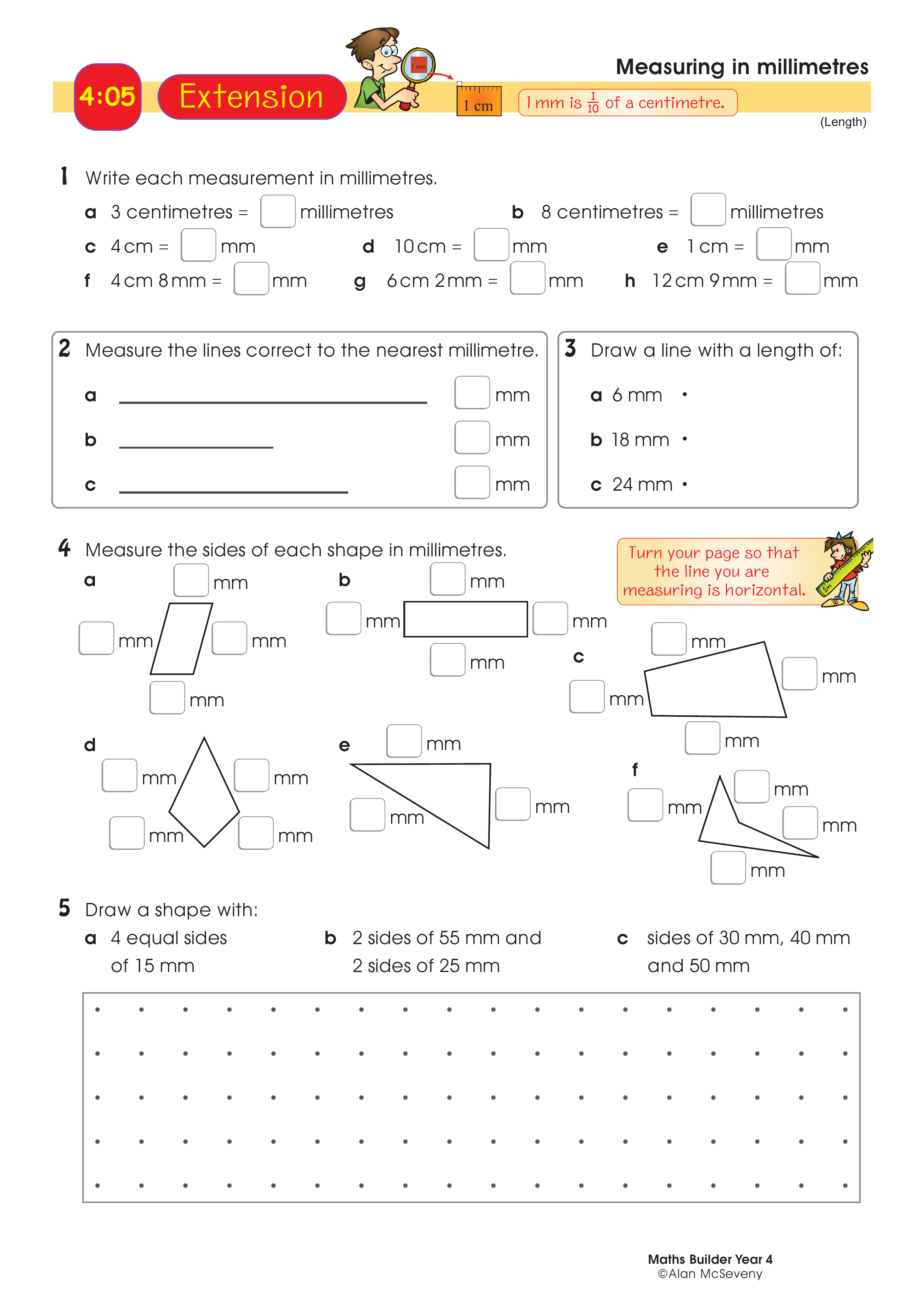 Measuring in millimetres — worksheet preview