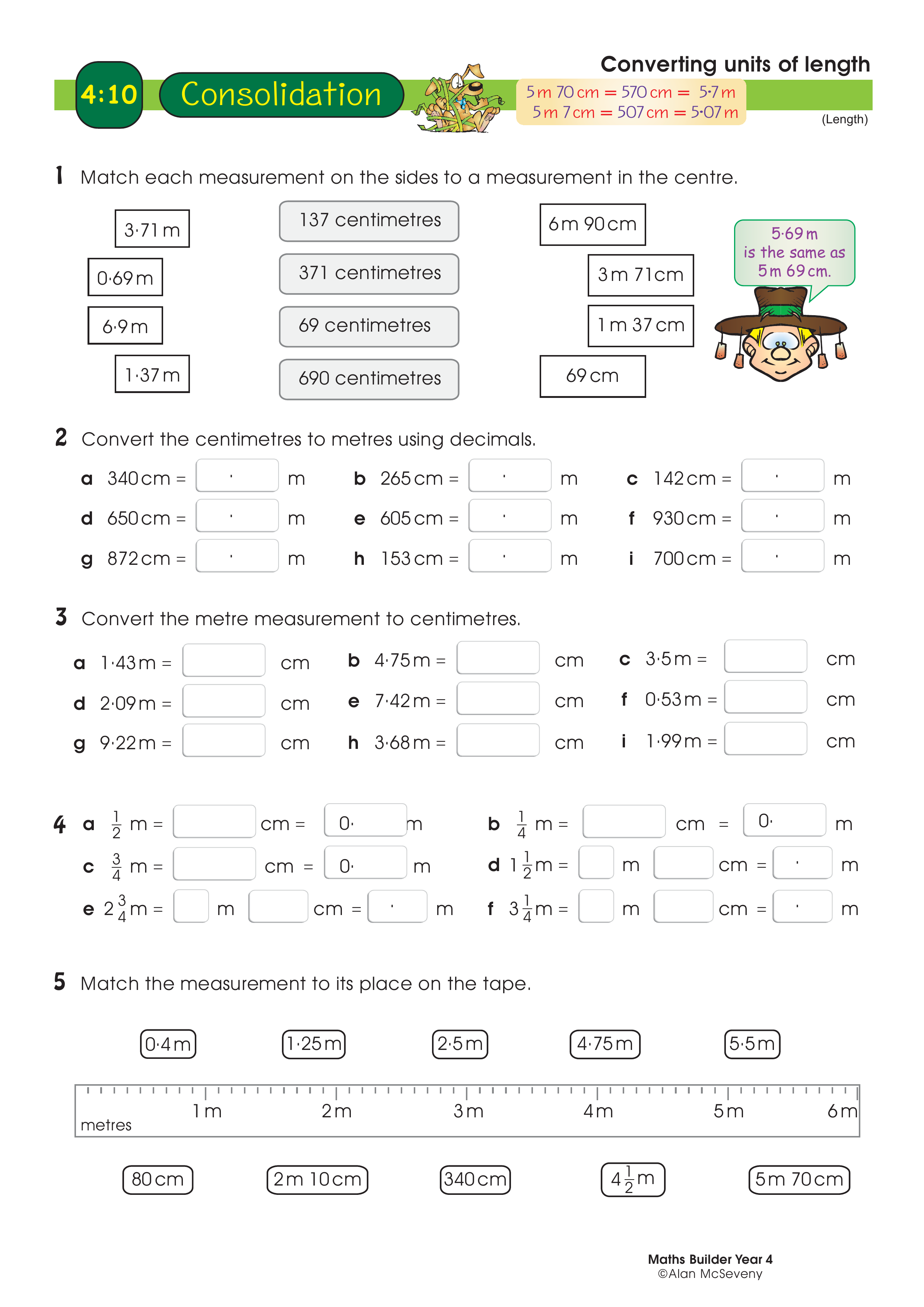 Converting units of length — worksheet preview