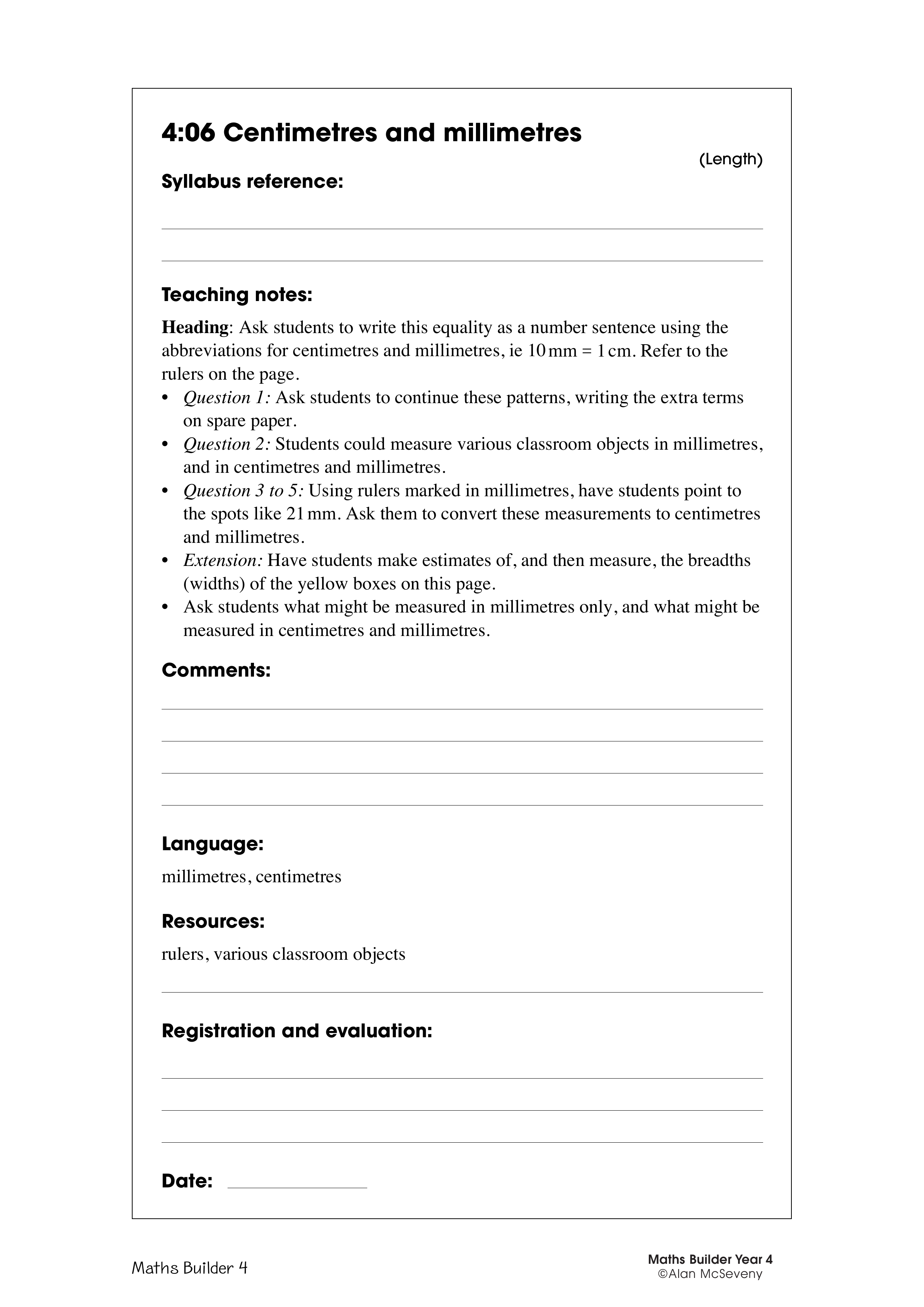 Centimetres and millimetres — worksheet preview