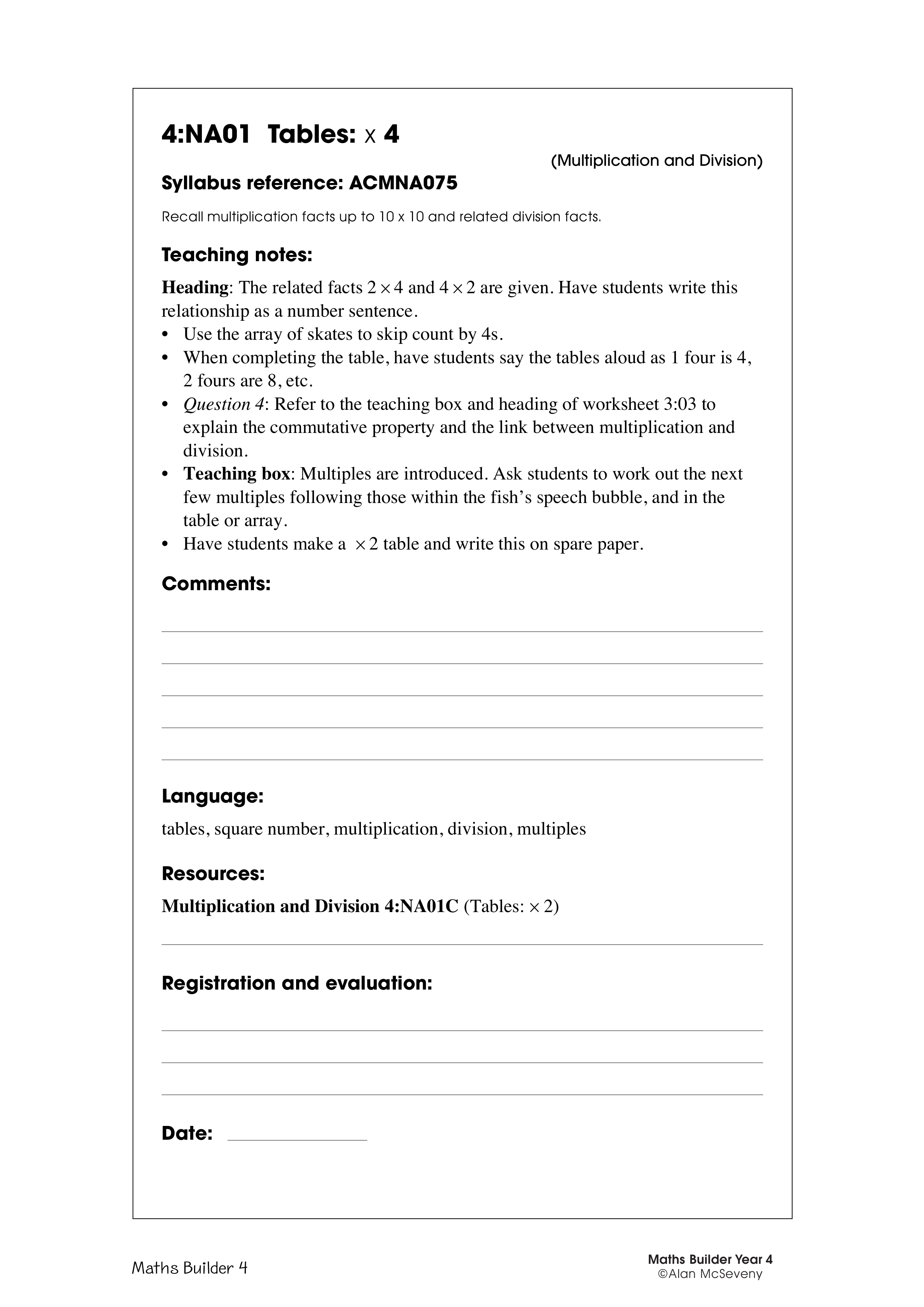 Tables: x 4 — worksheet preview