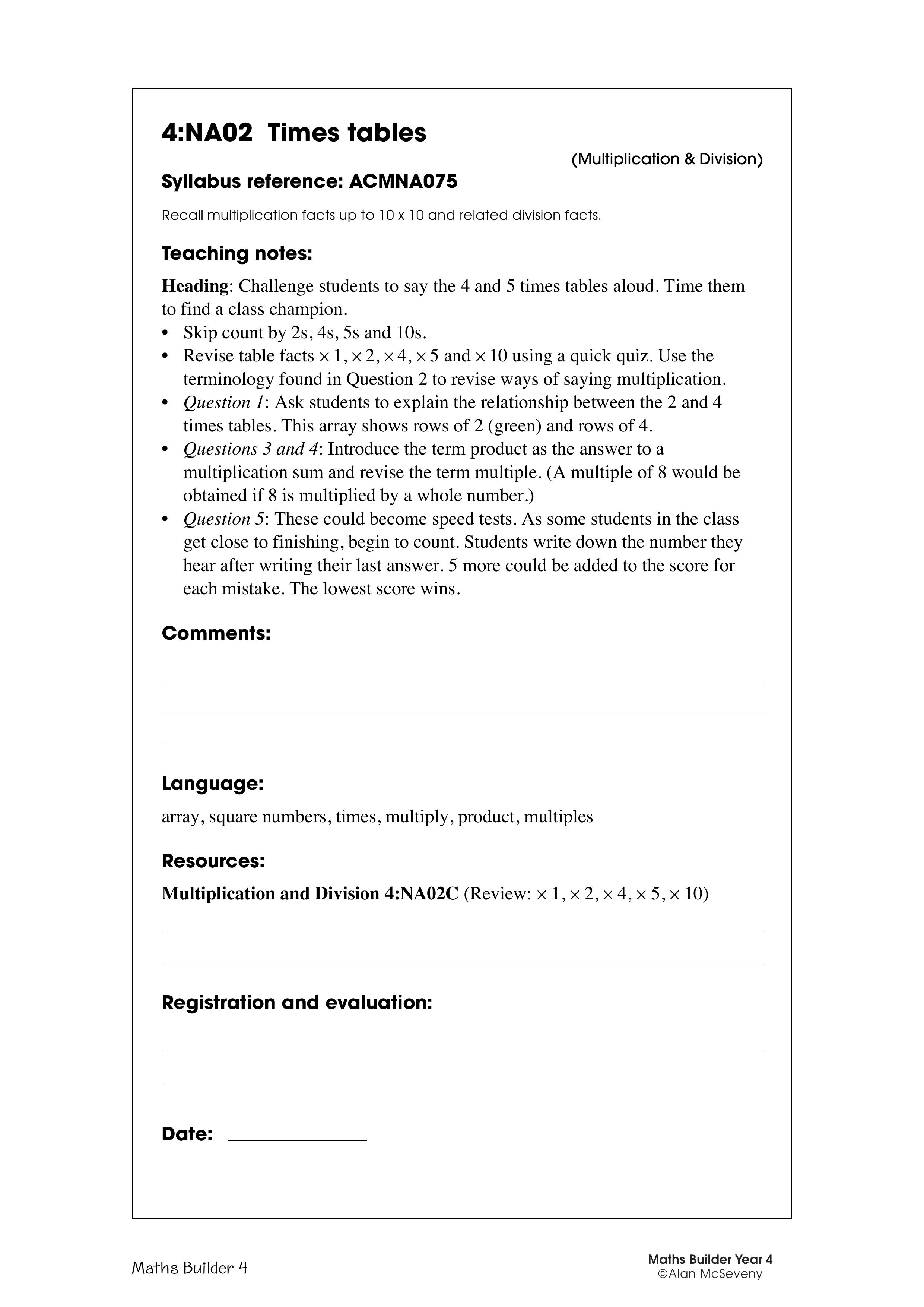 Times tables — worksheet preview
