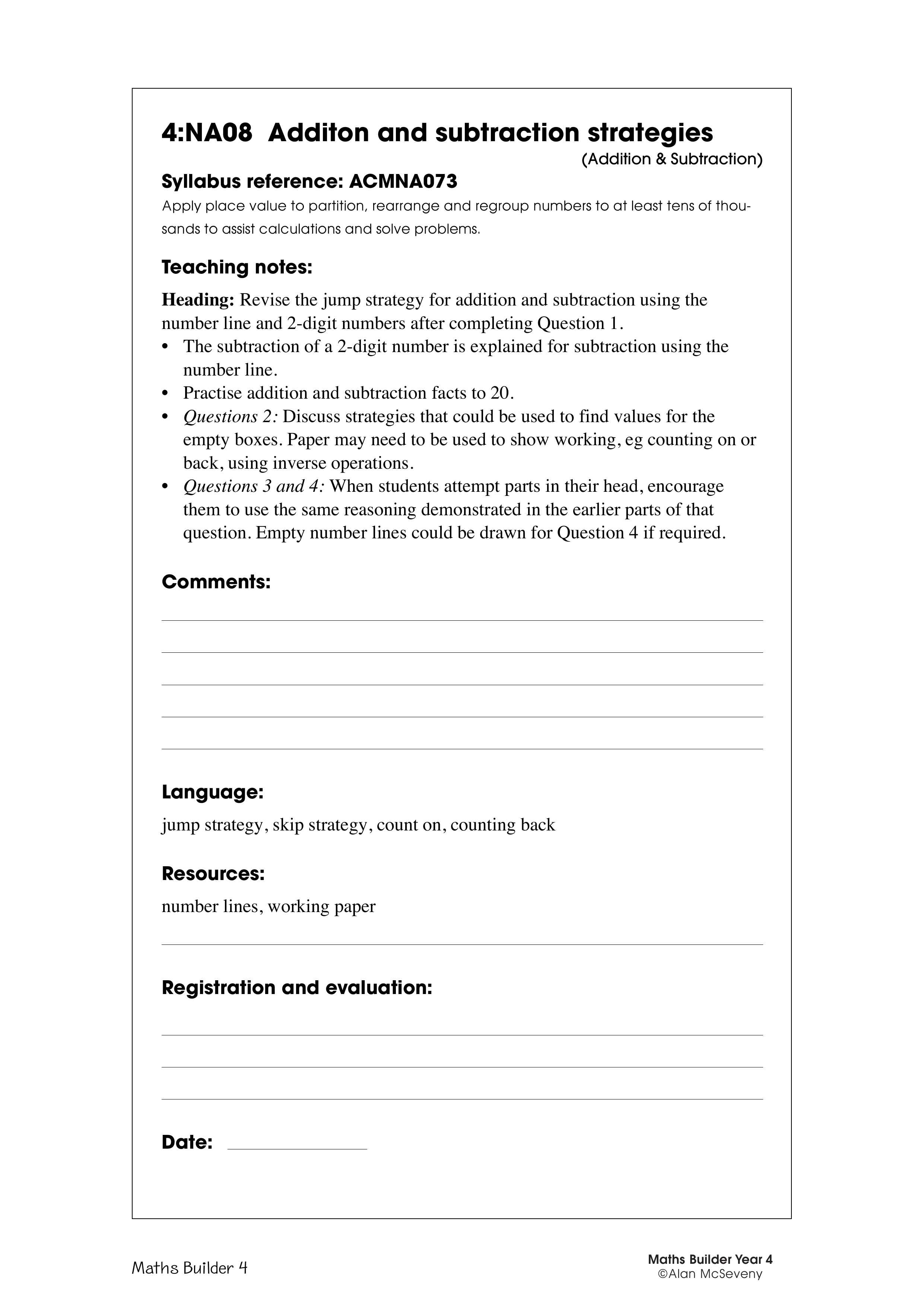 Addition and subtraction strategies — worksheet preview