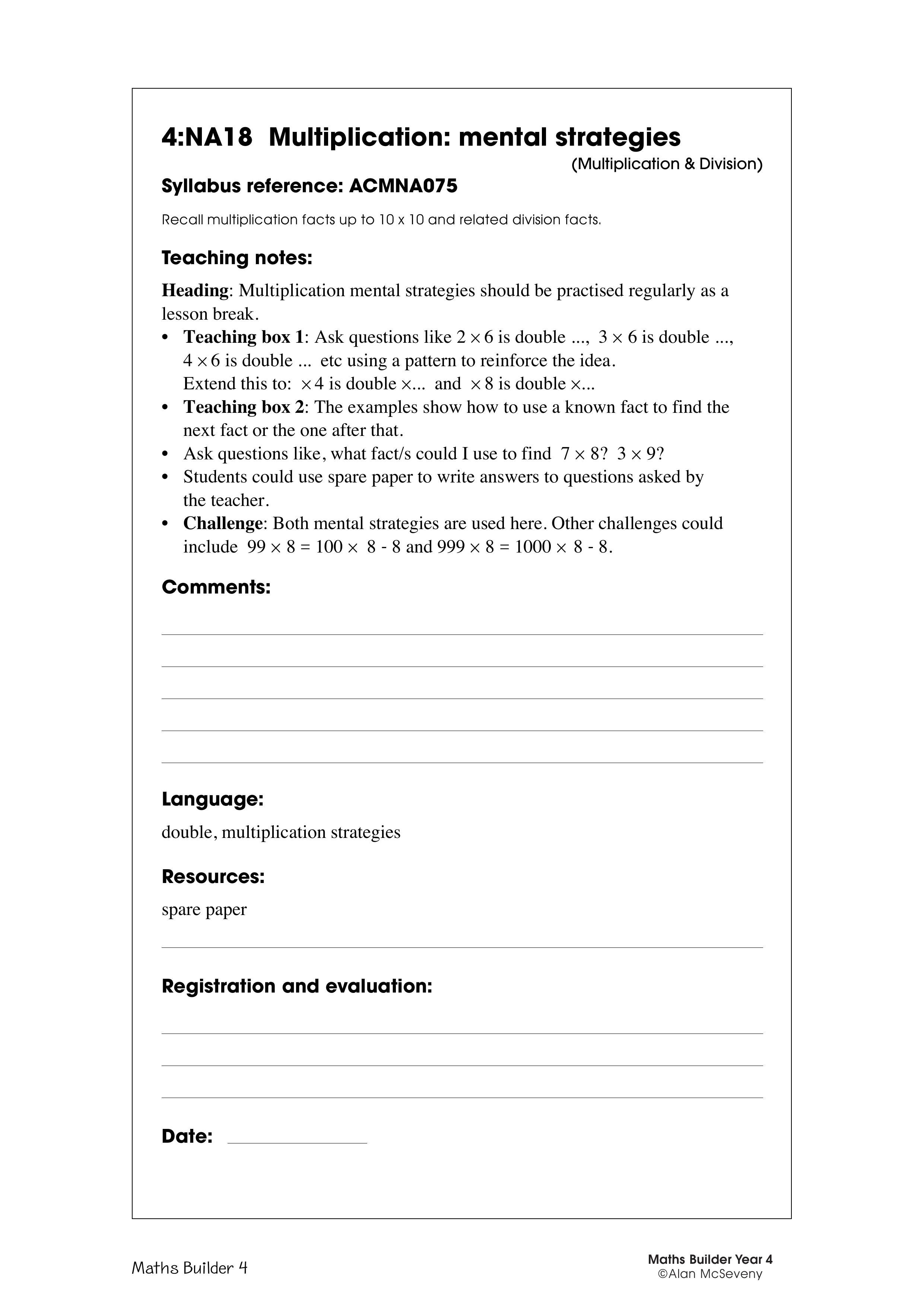 Multiplication: mental strategies — worksheet preview