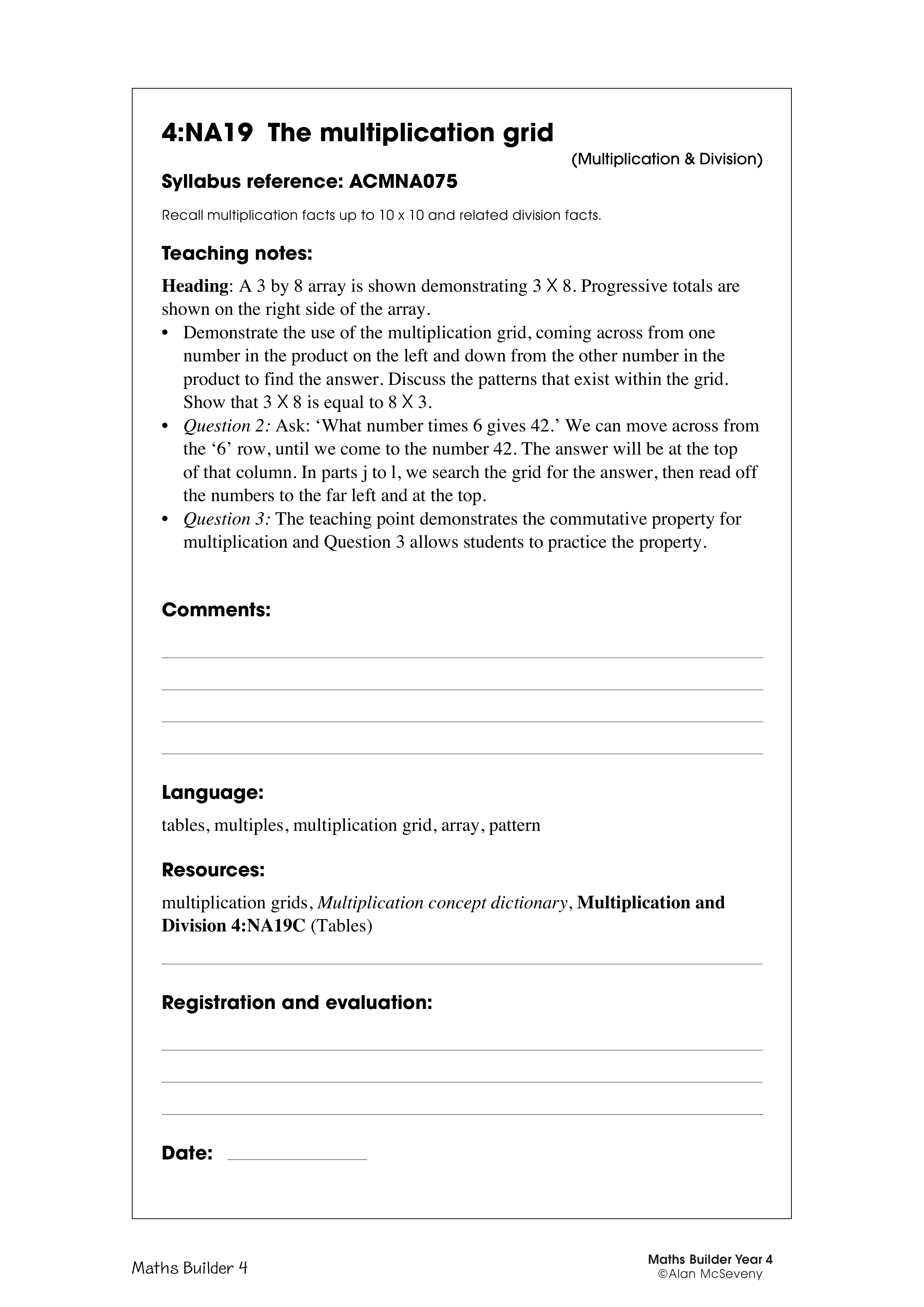 The multiplication grid — worksheet preview