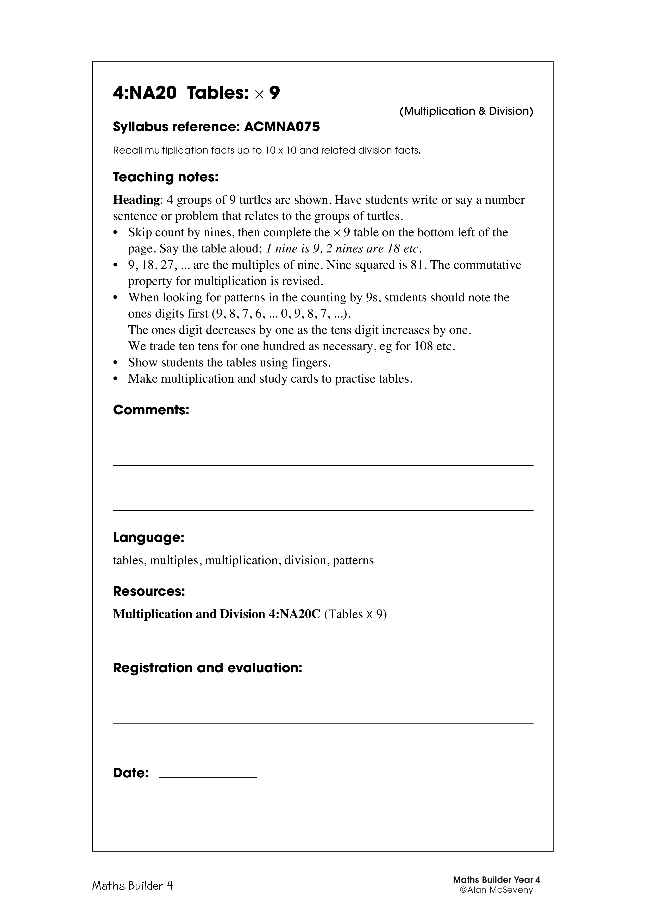 Tables: x 9 — worksheet preview
