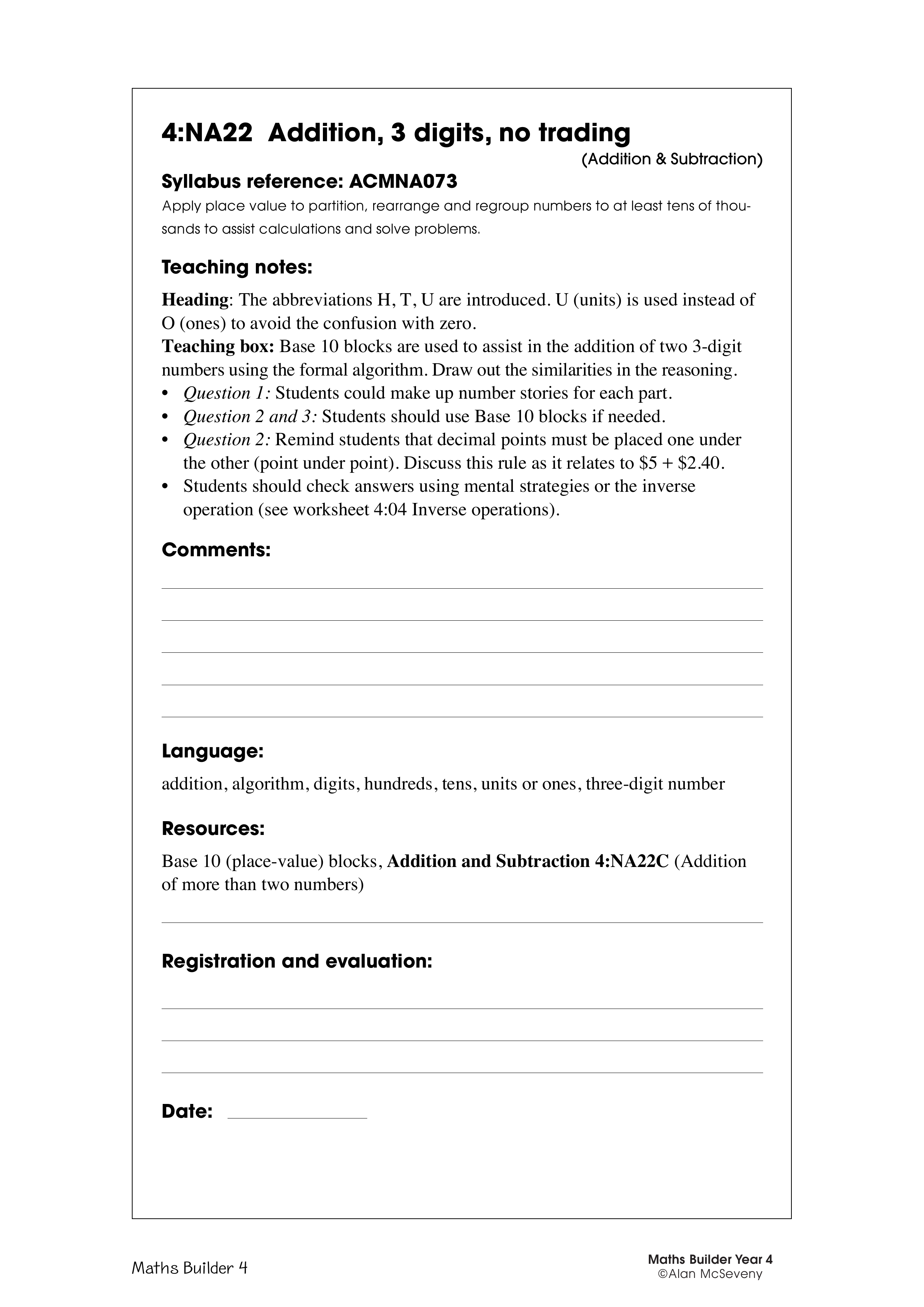 Addition, 3 digits, no trading — worksheet preview