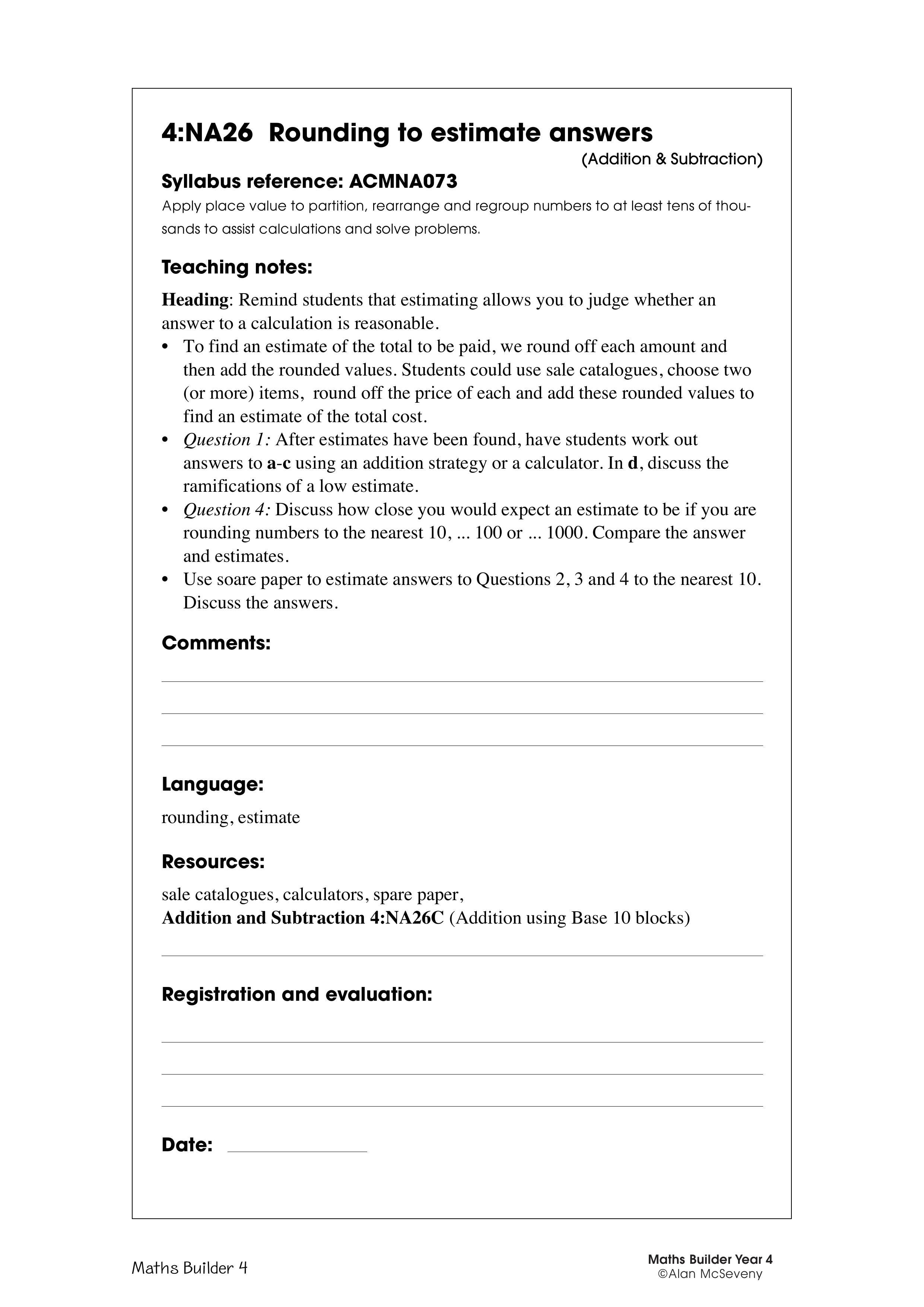 Rounding to estimate answers — worksheet preview