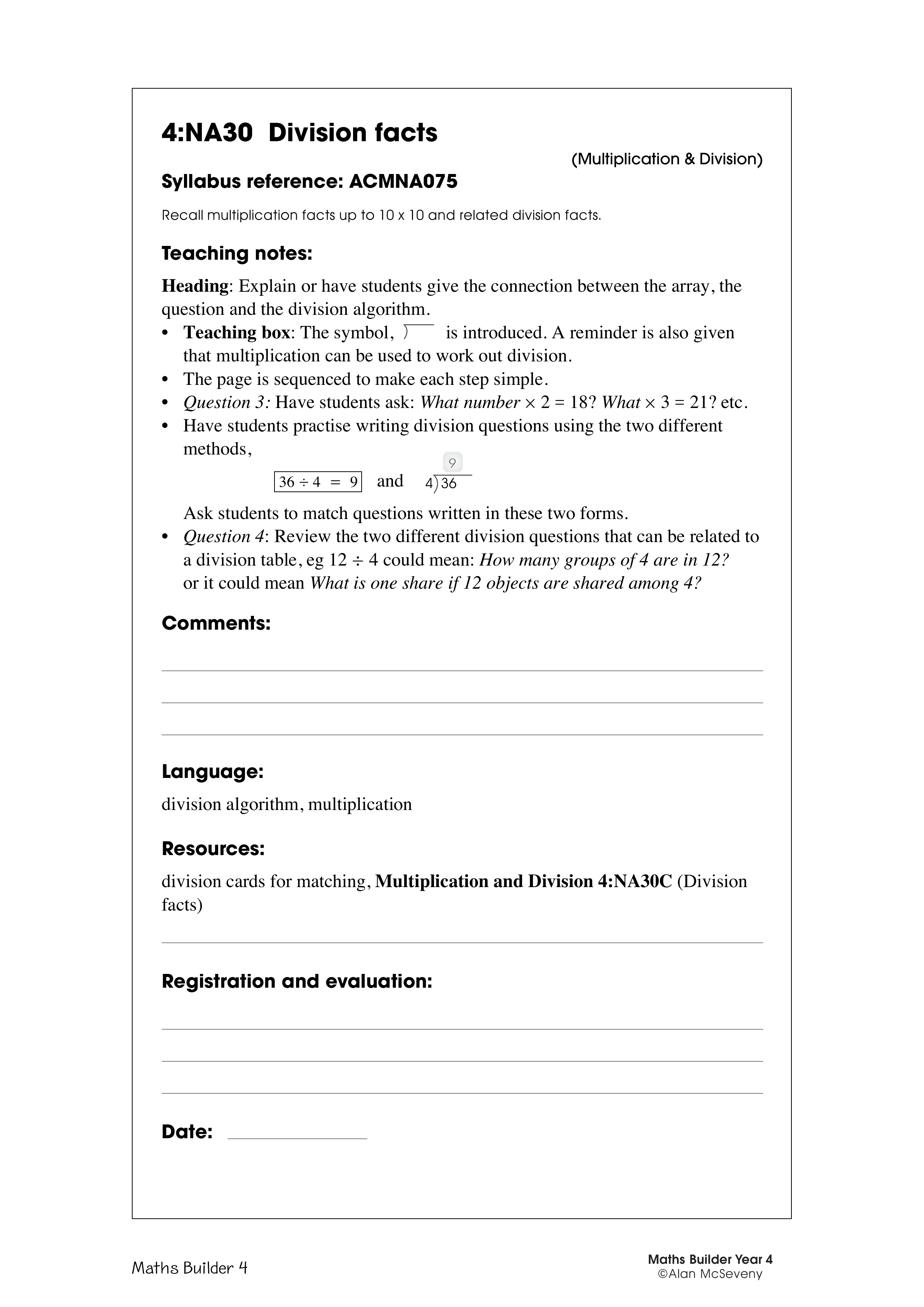 Division facts — worksheet preview