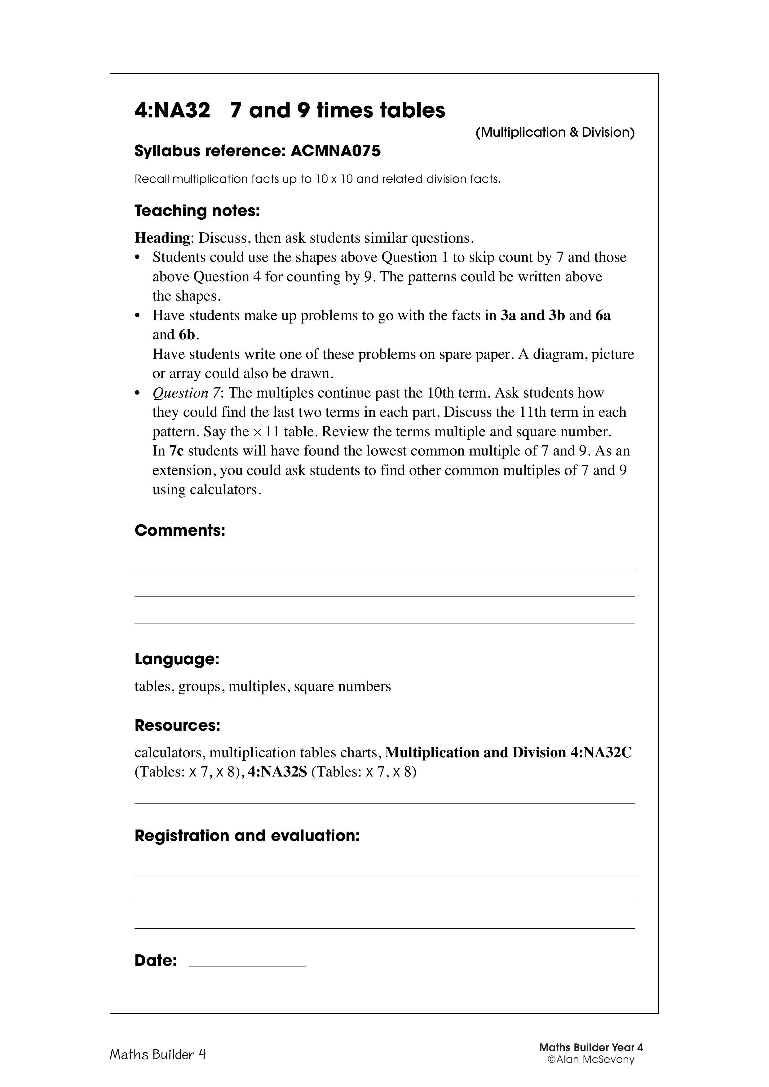 7 and 9 times tables — worksheet preview