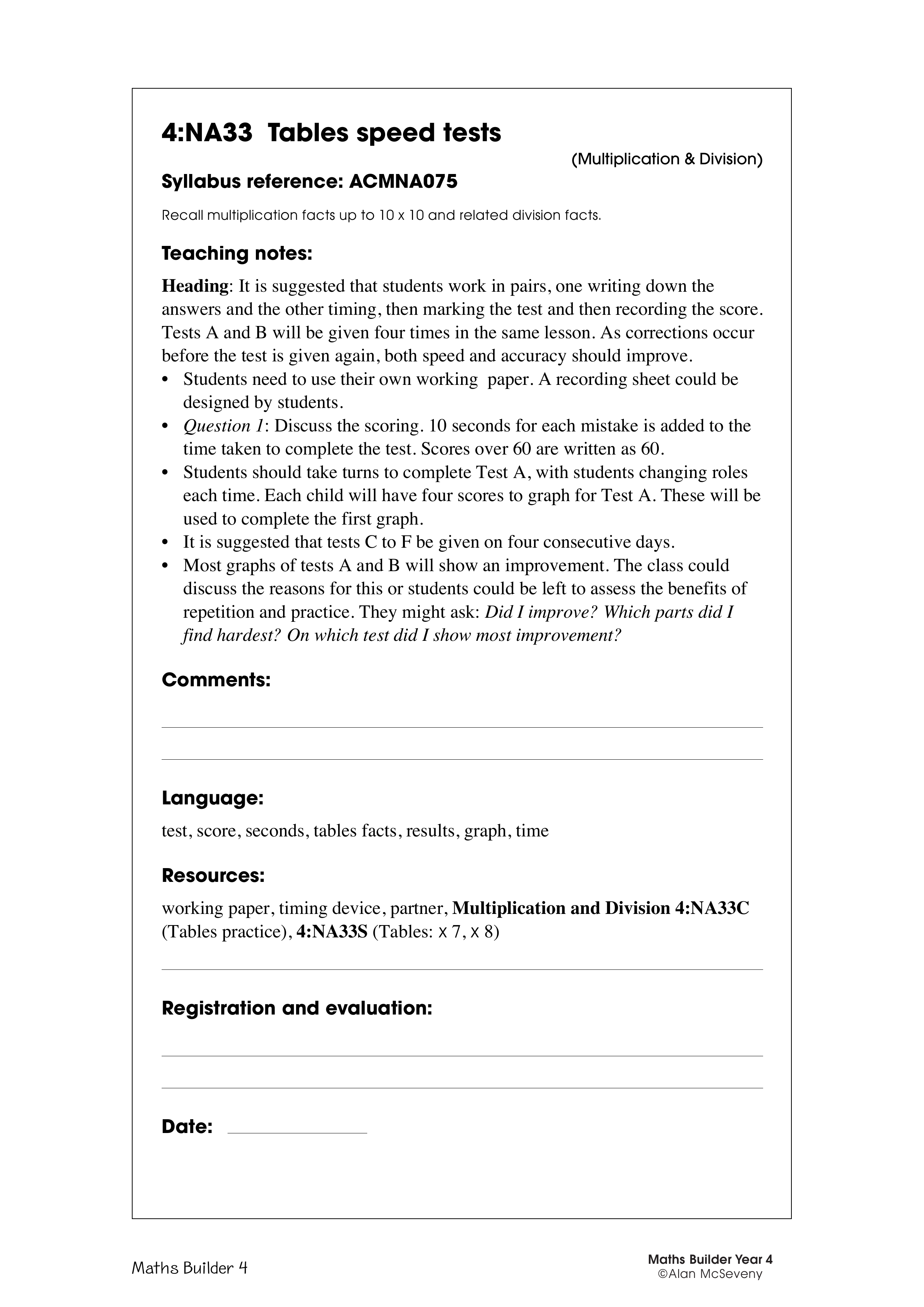 Tables speed tests — worksheet preview