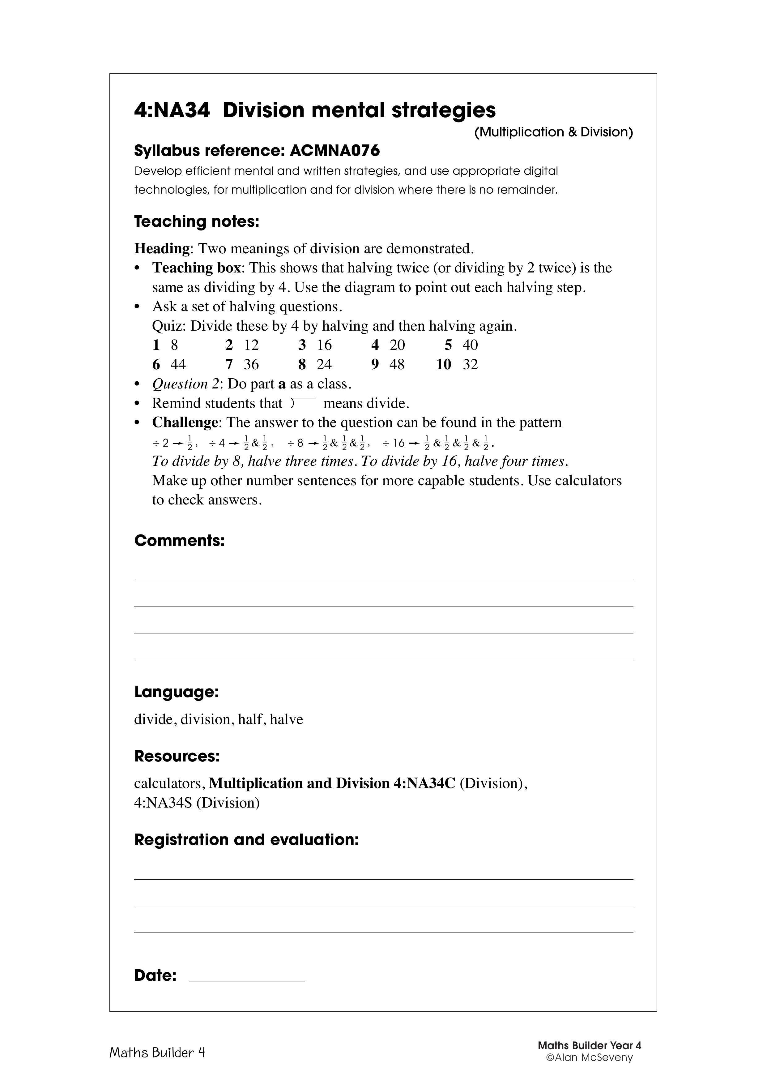 Division mental strategies — worksheet preview