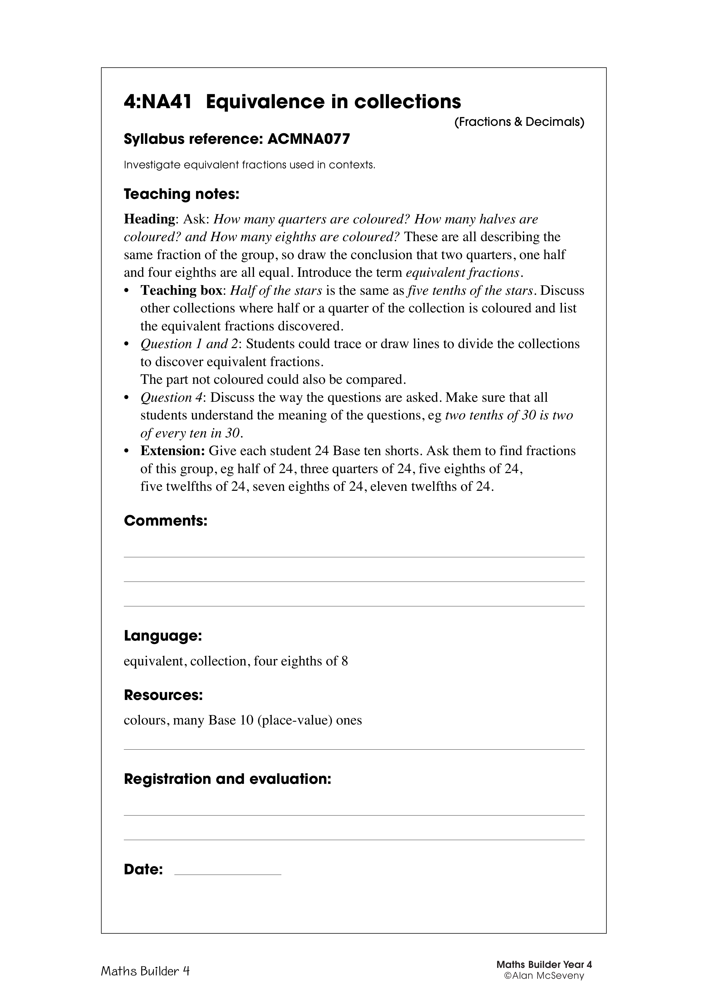 Equivalence in collections — worksheet preview
