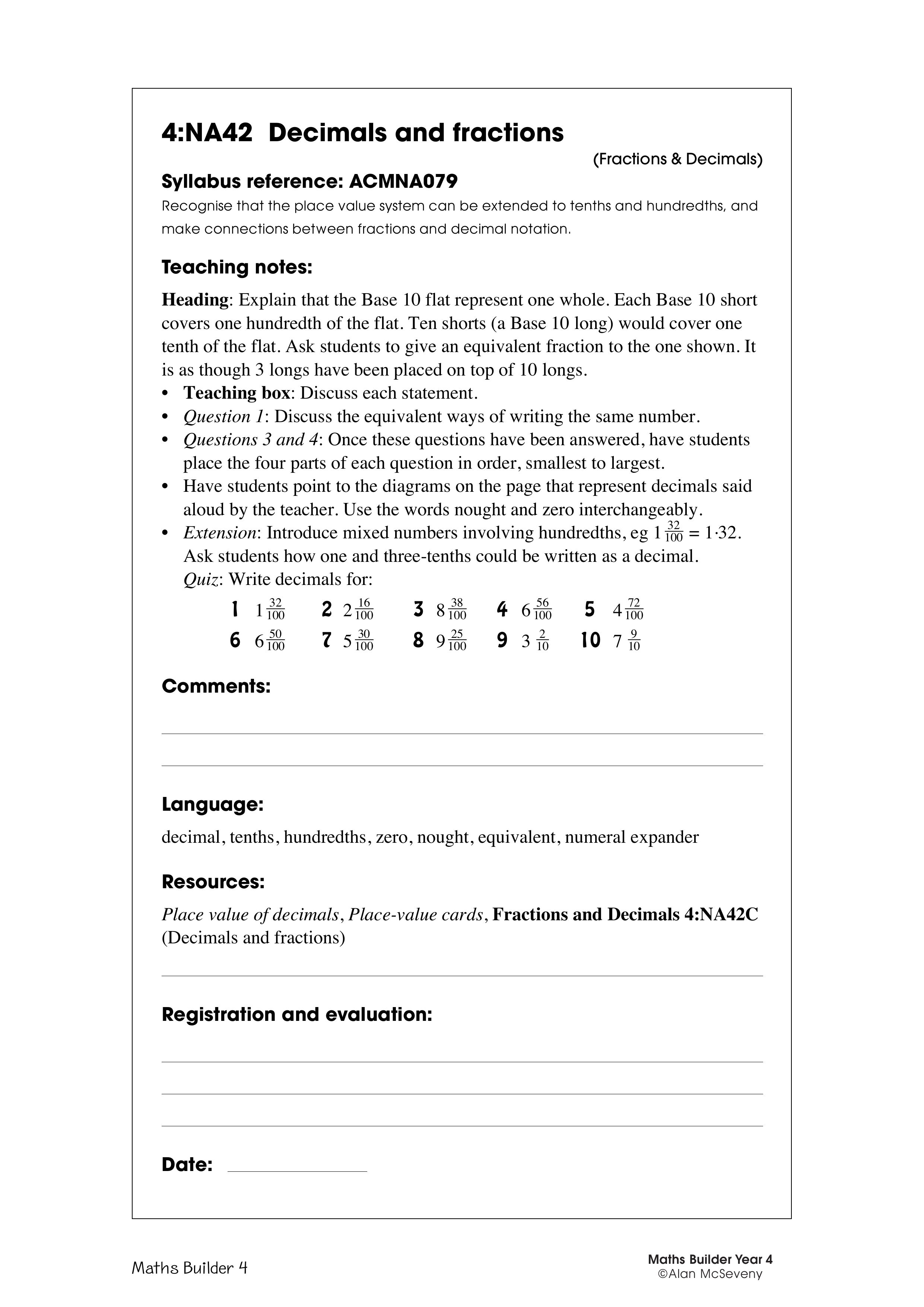Decimals and fractions — worksheet preview