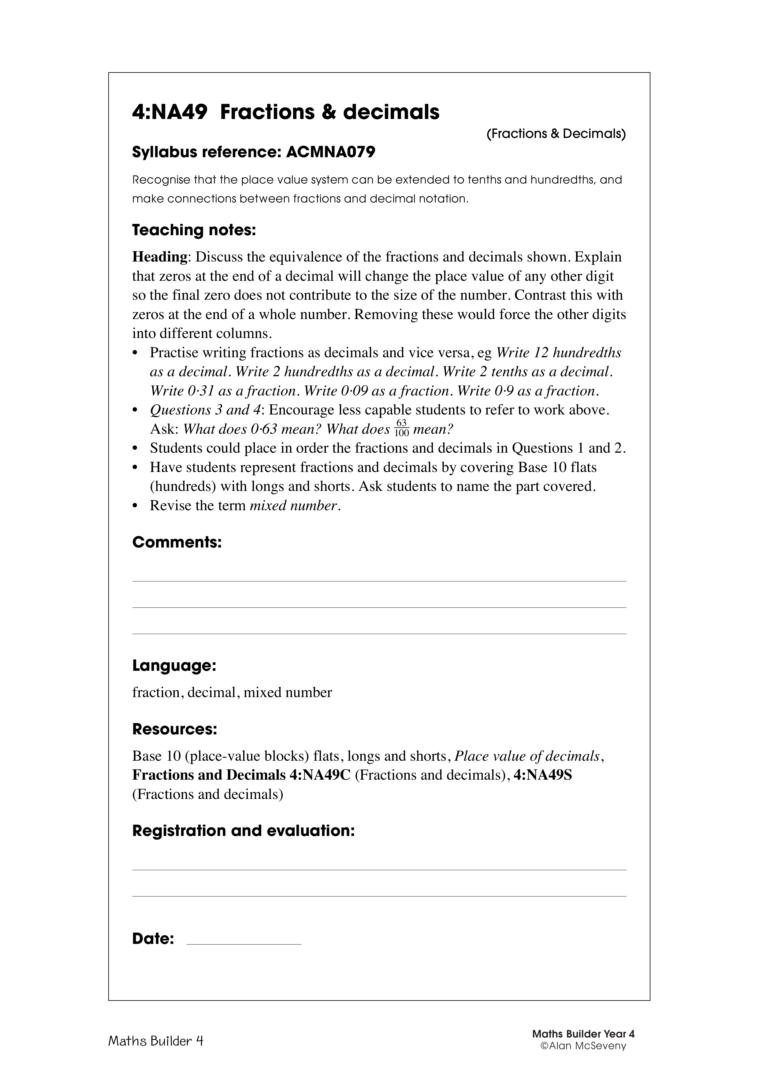 Fractions & decimals — worksheet preview
