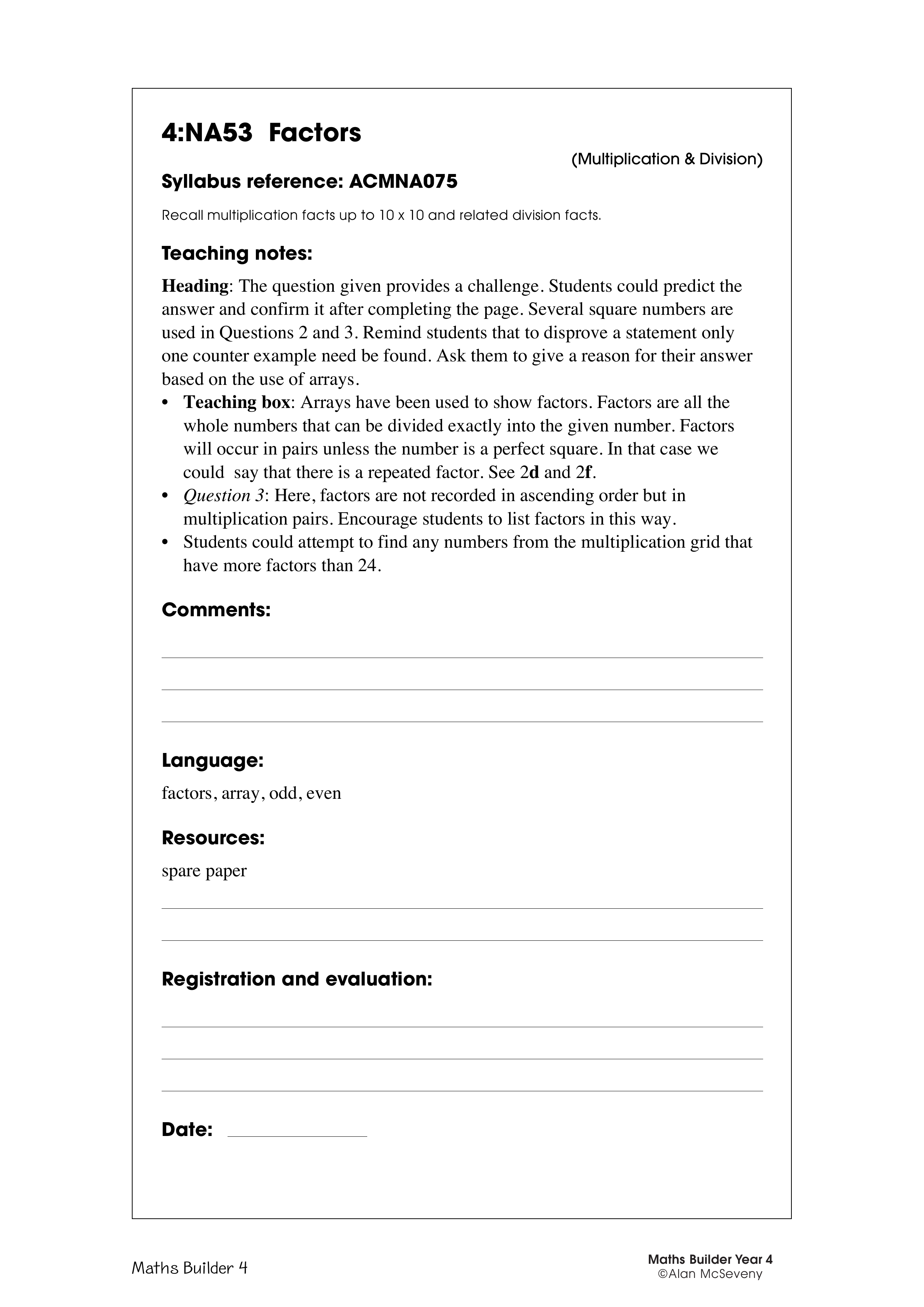 Factors — worksheet preview