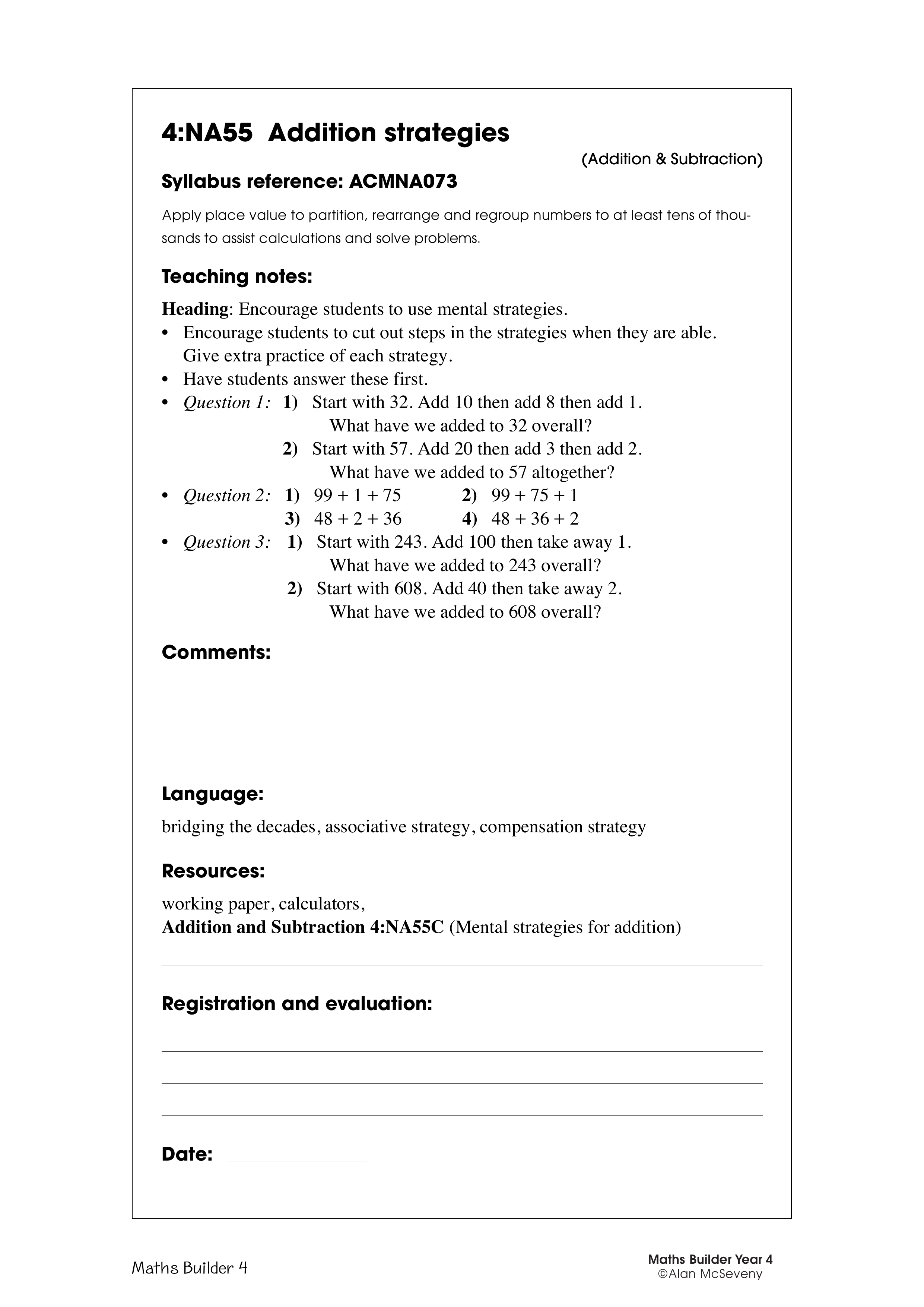 Addition strategies — worksheet preview