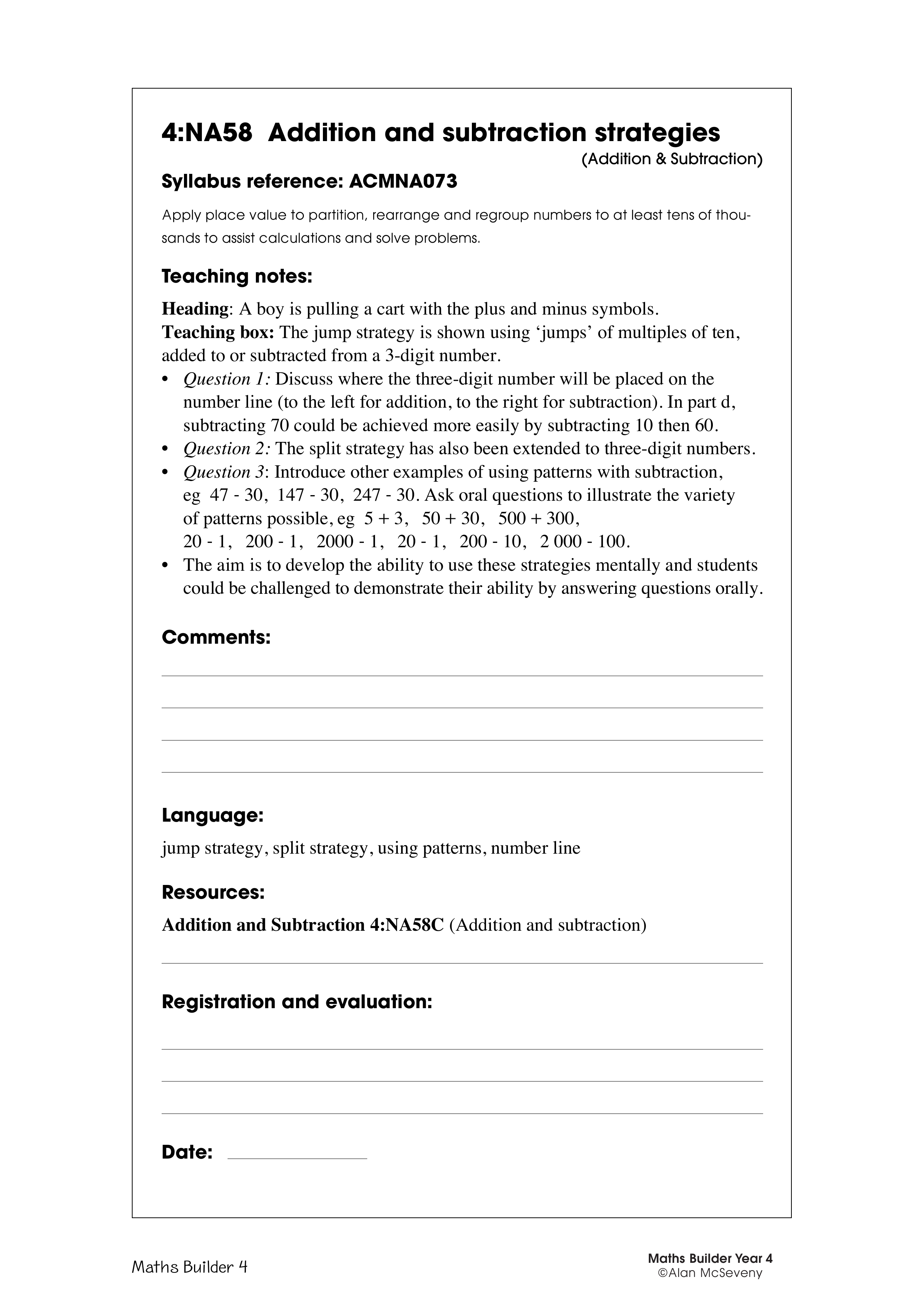 Addition and subtraction strategies — worksheet preview