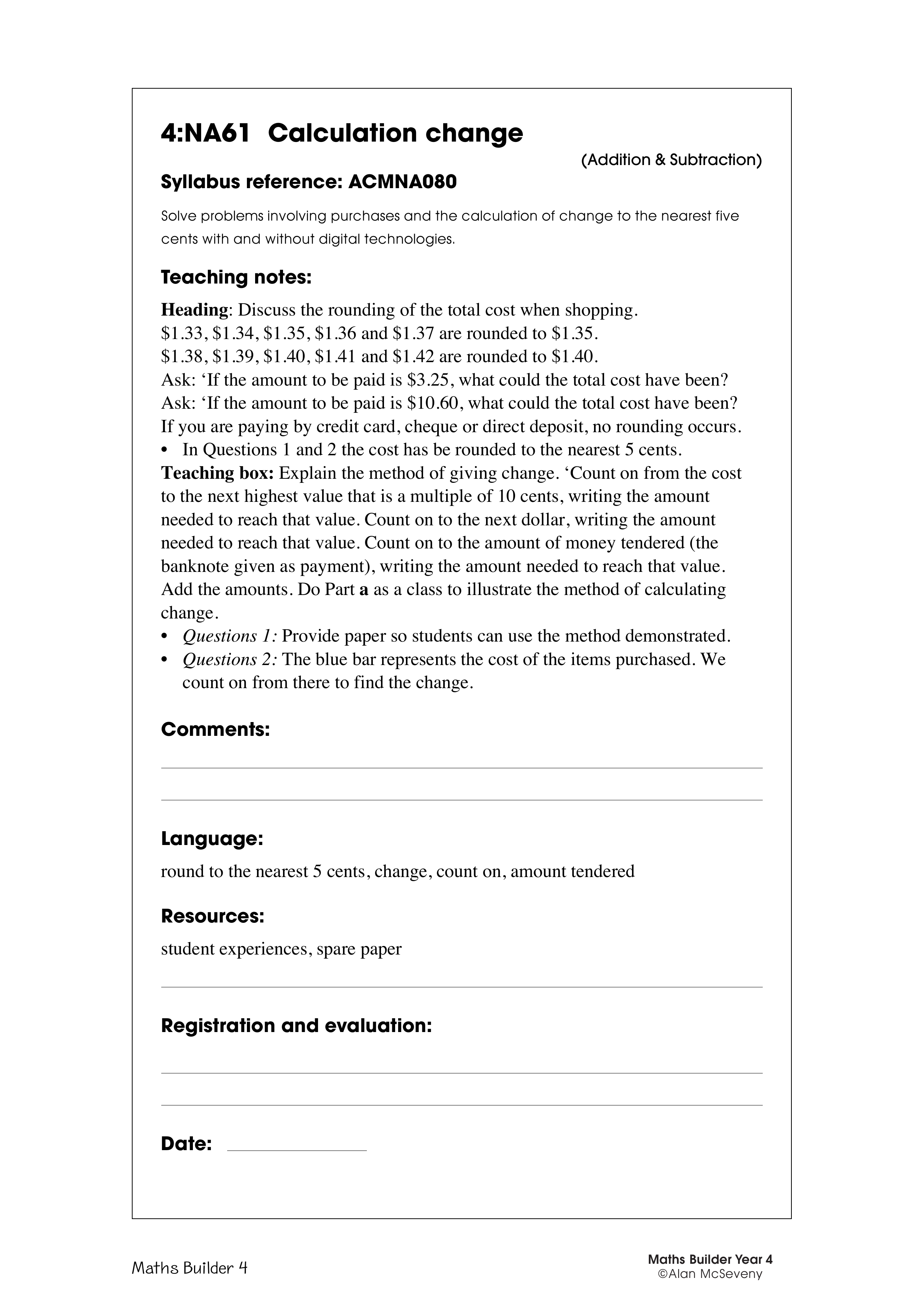 Calculating change — worksheet preview