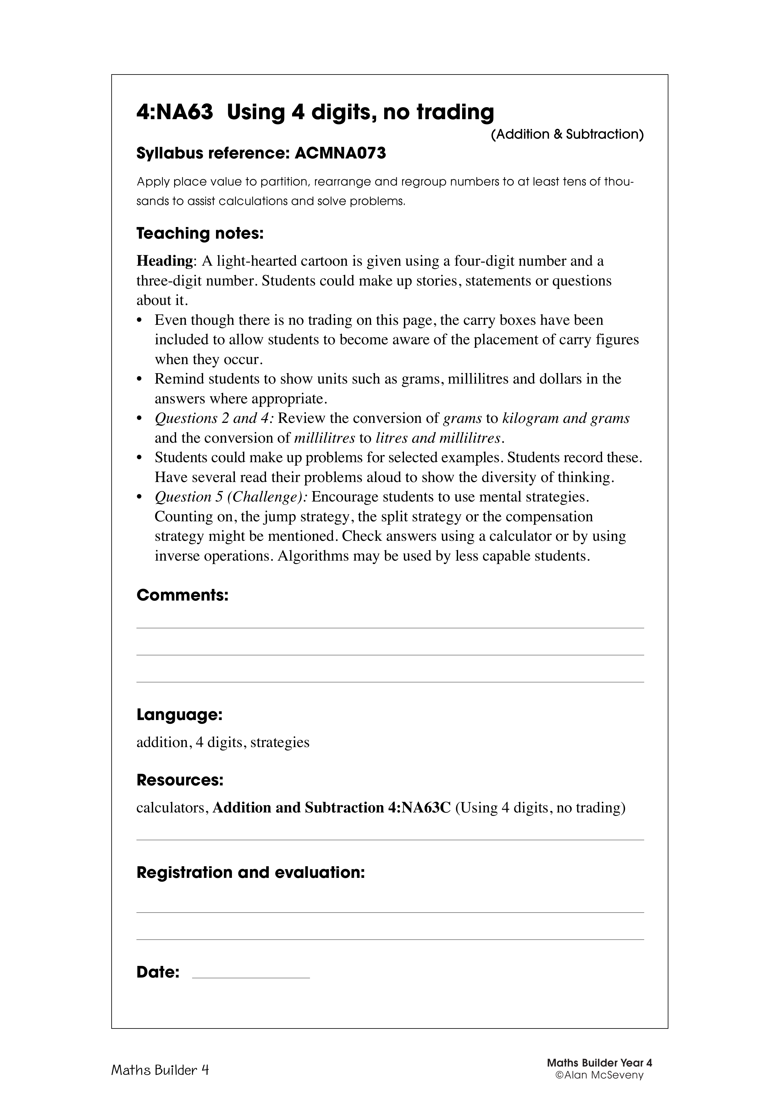 Addition, 4 digits, no trading — worksheet preview