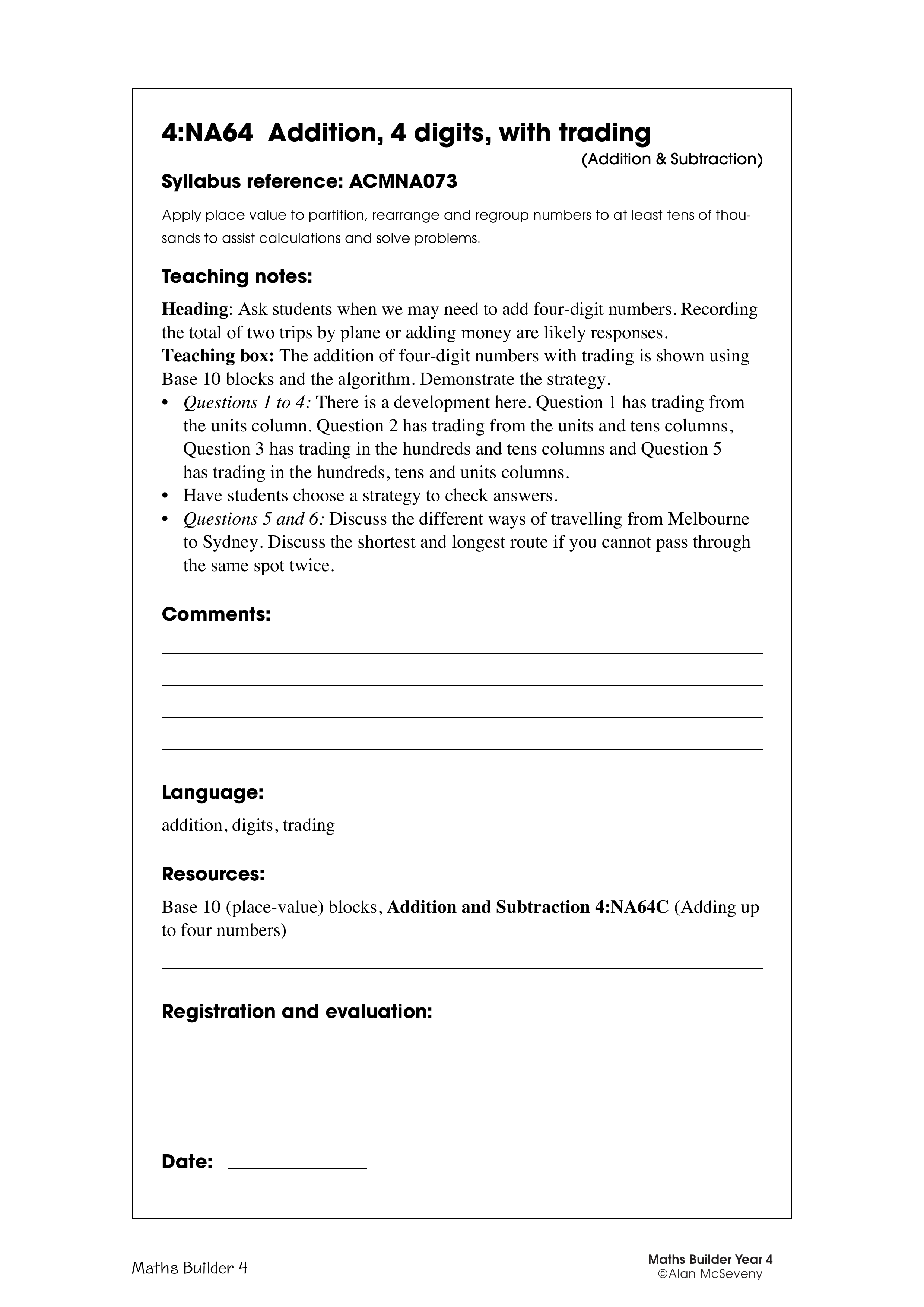 Addition, 4 digits, with trading — worksheet preview