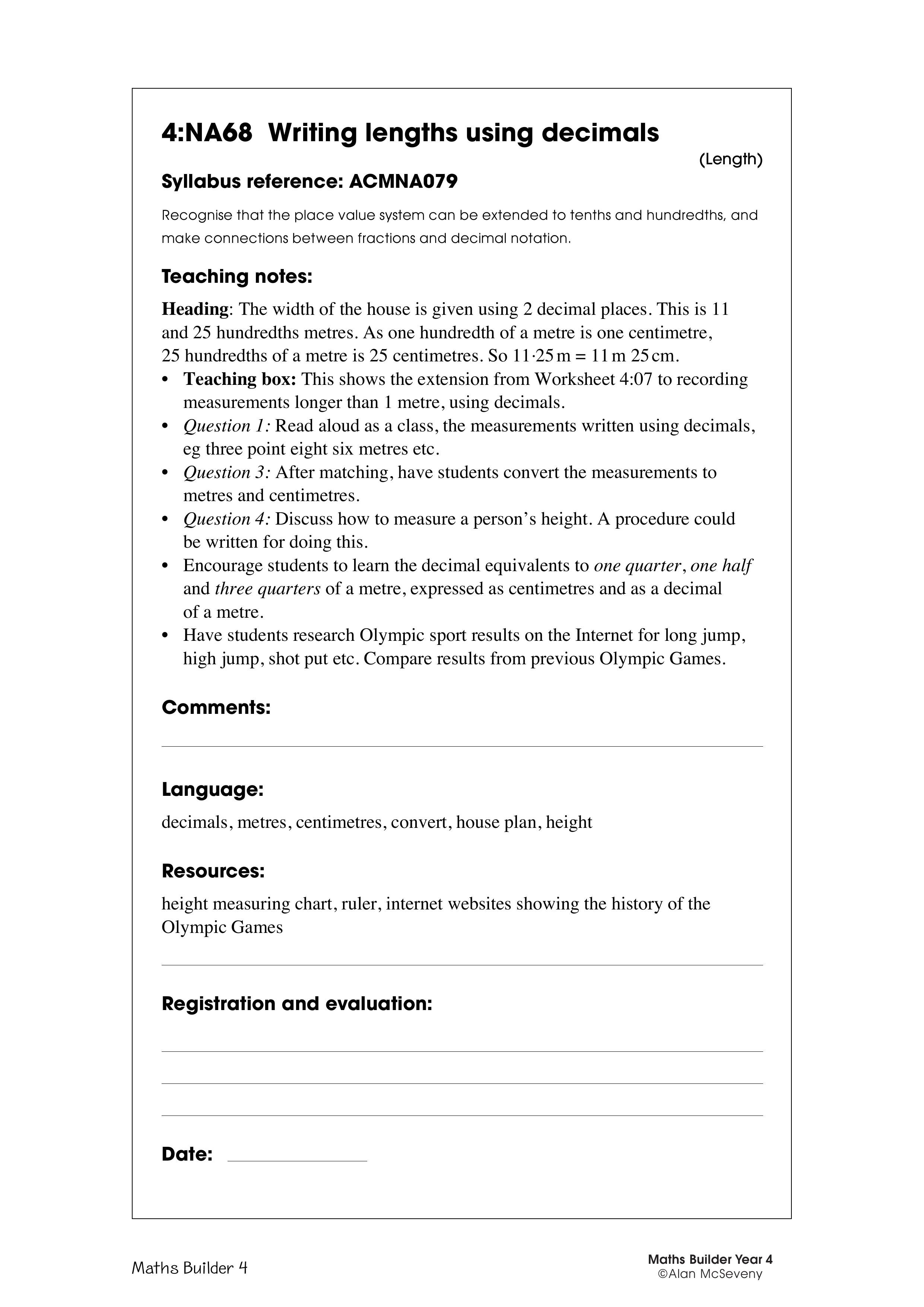 Writing lengths using decimals — worksheet preview