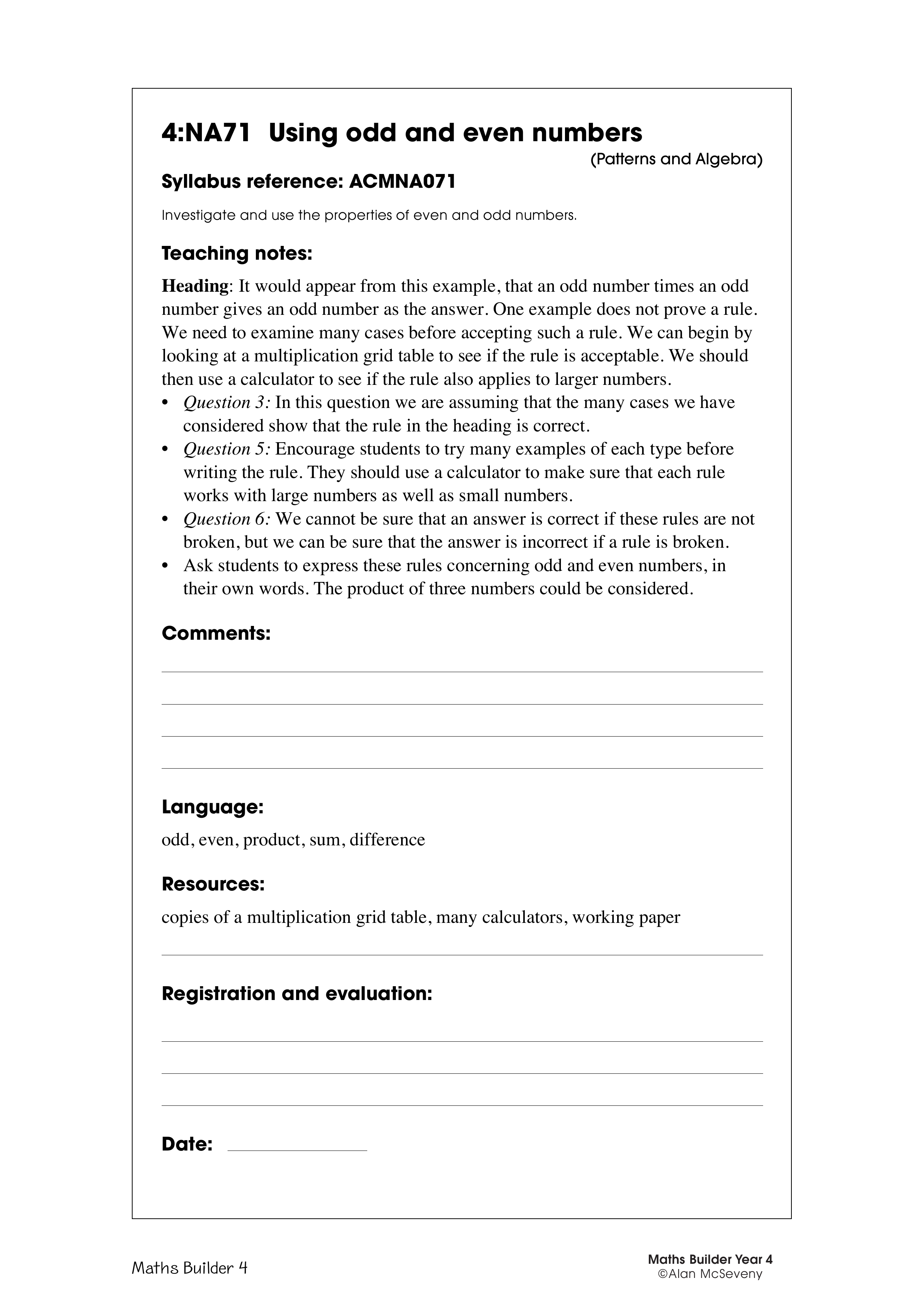 Using odd and even numbers — worksheet preview
