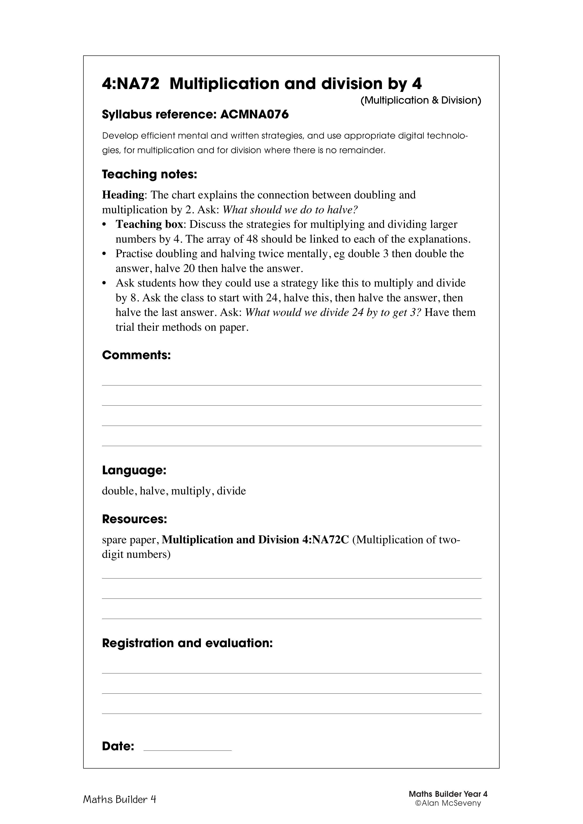 Multiplication and division by 4 — worksheet preview