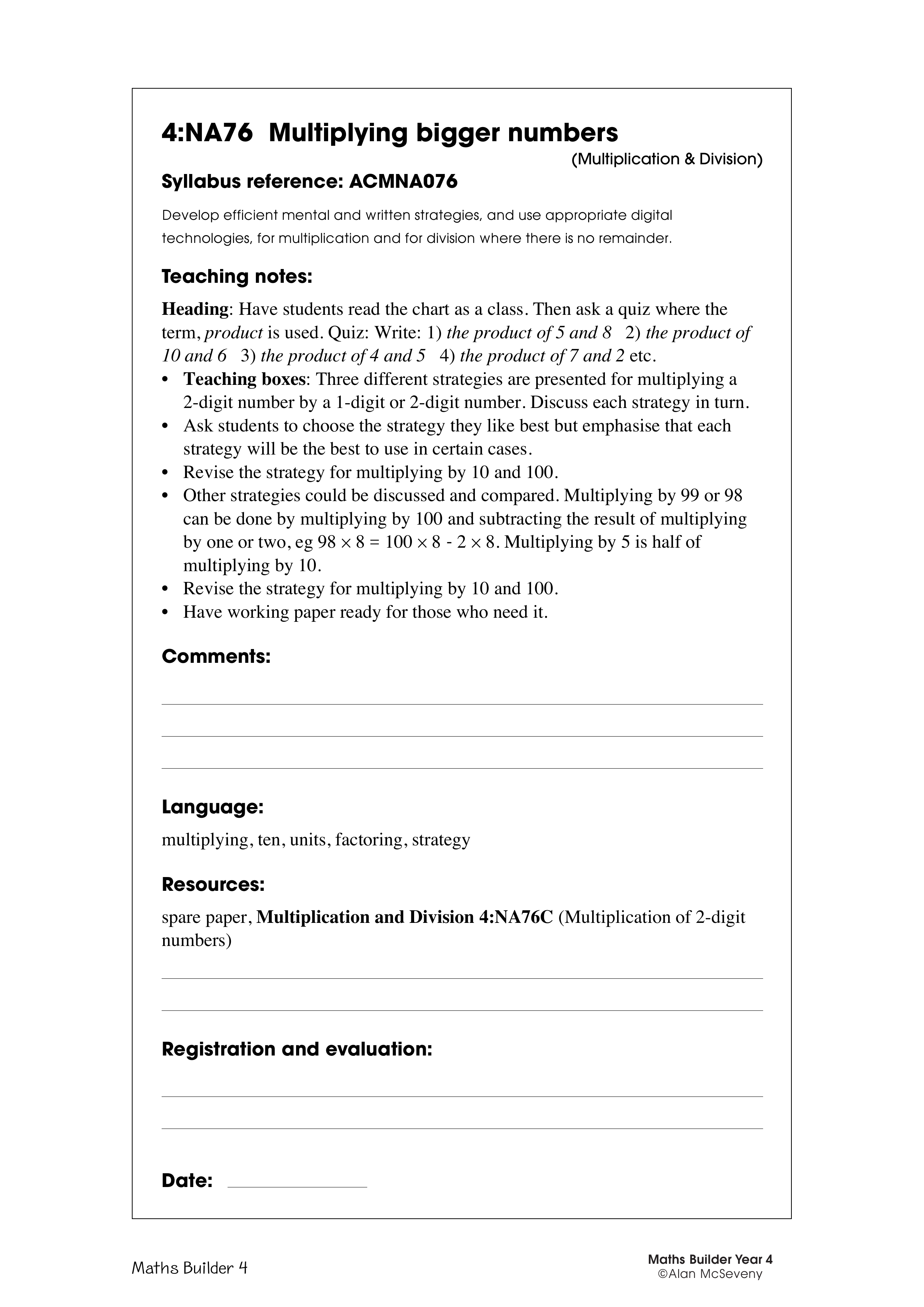 Multiplying bigger numbers — worksheet preview