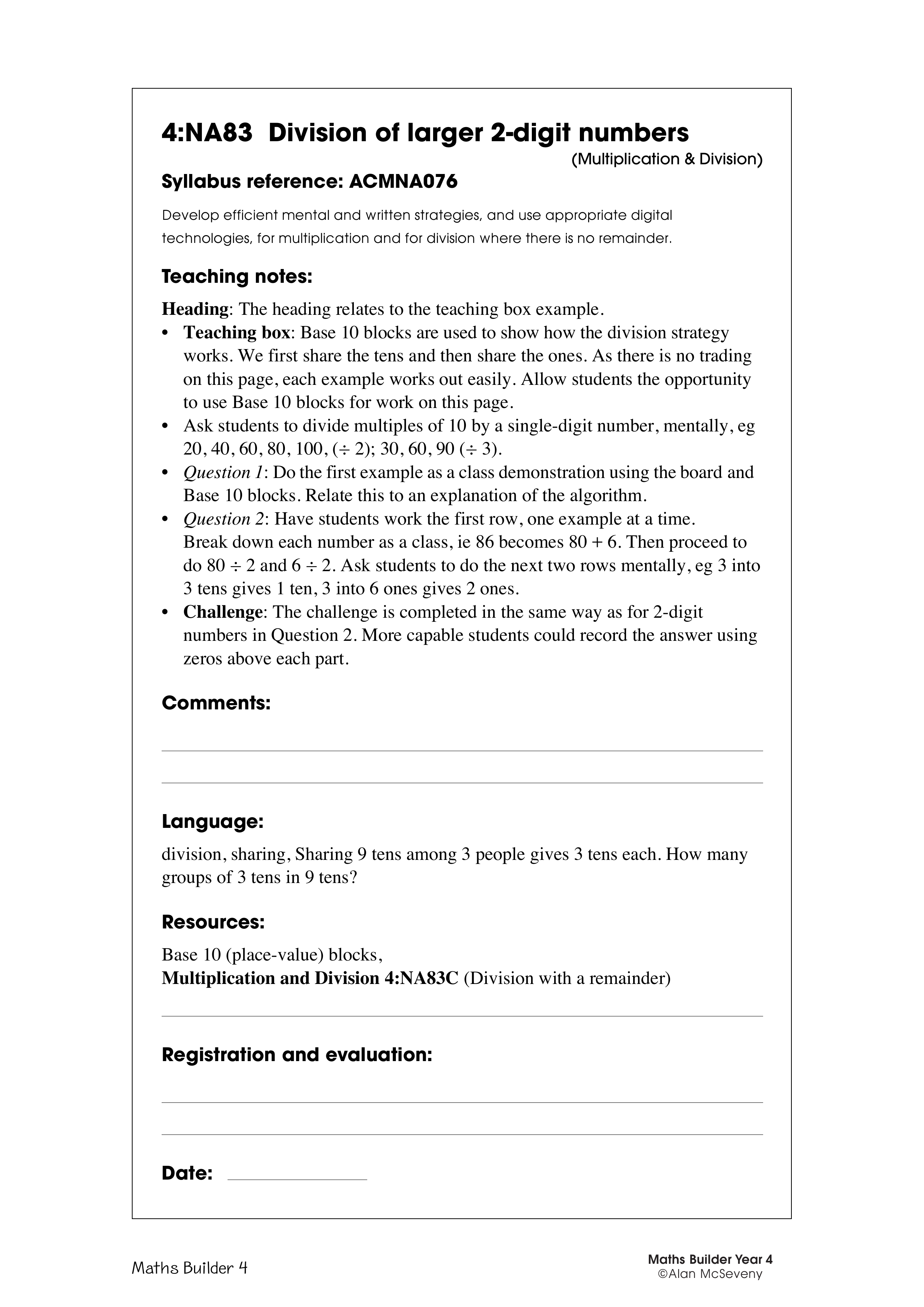 Division of larger 2-digit numbers — worksheet preview