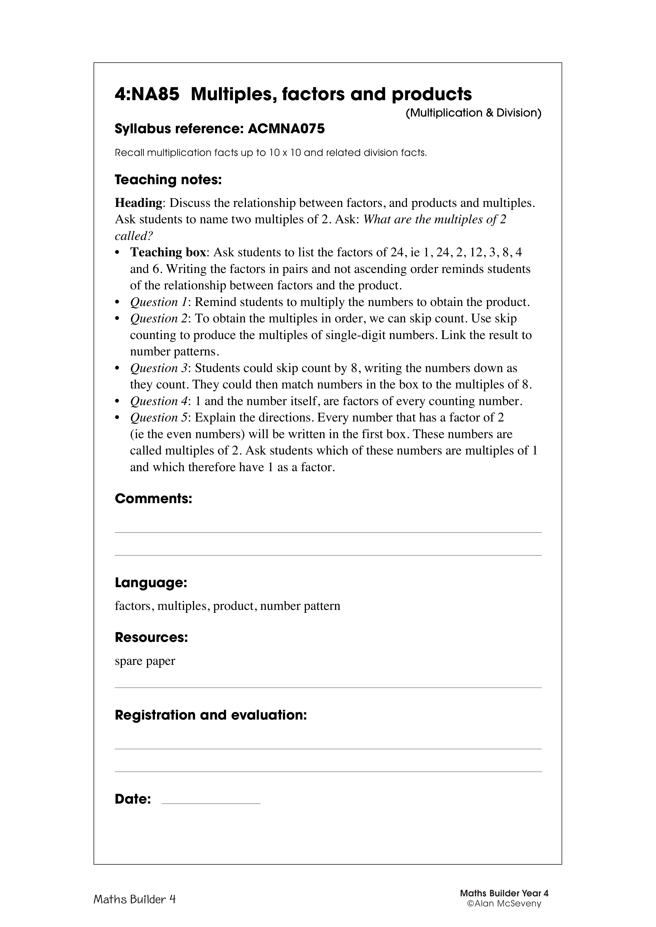 Multiples, factors and products — worksheet preview