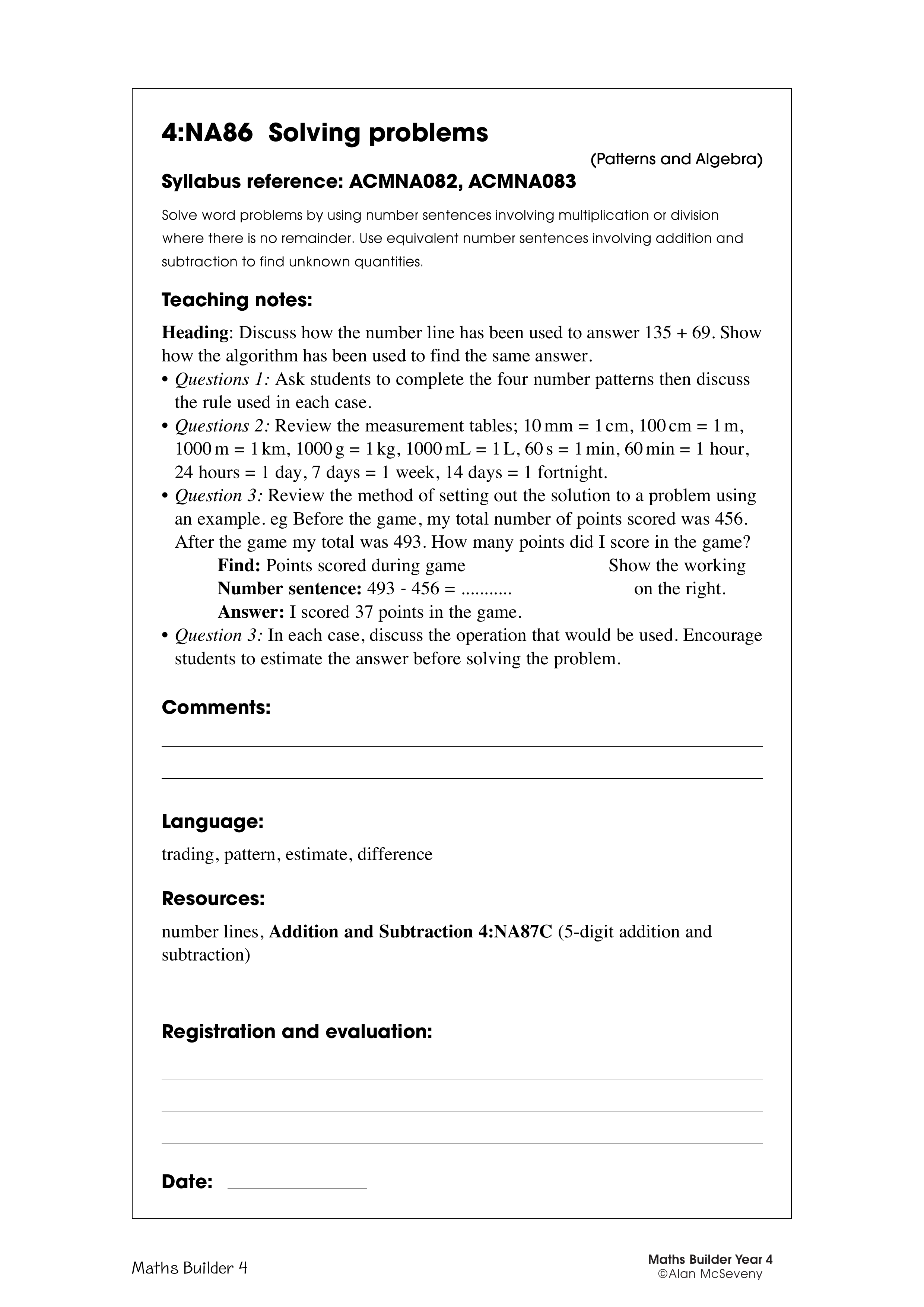 Solving problems — worksheet preview