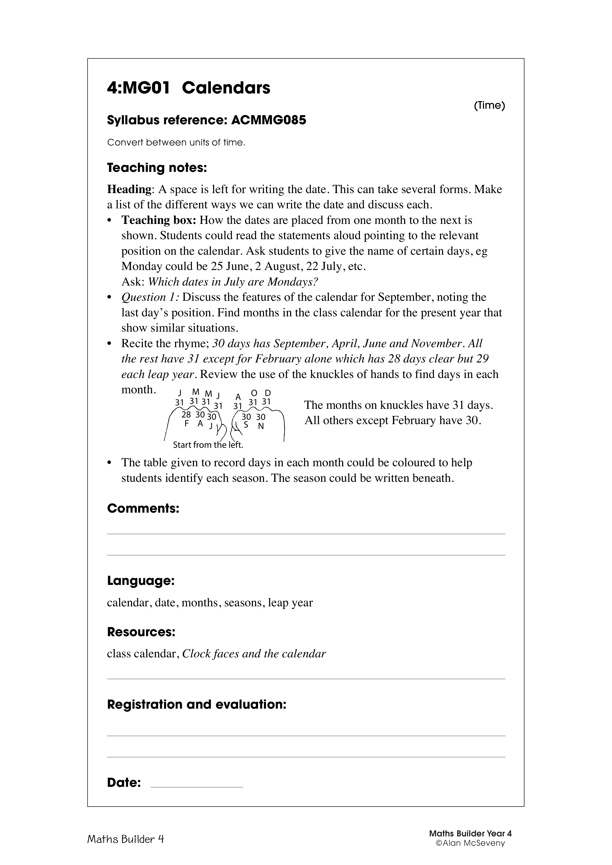 Calendars — worksheet preview