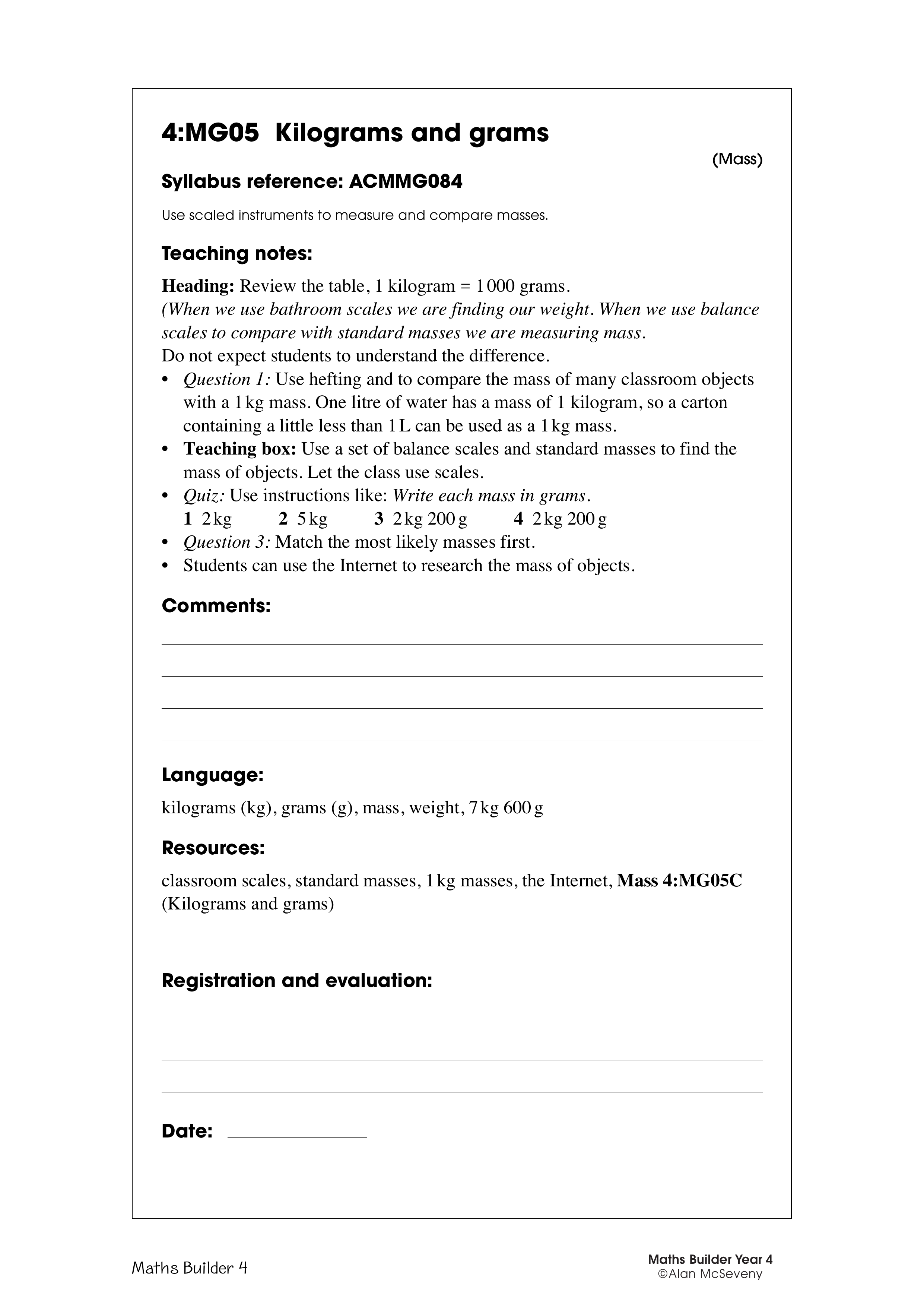 Kilograms and grams — worksheet preview
