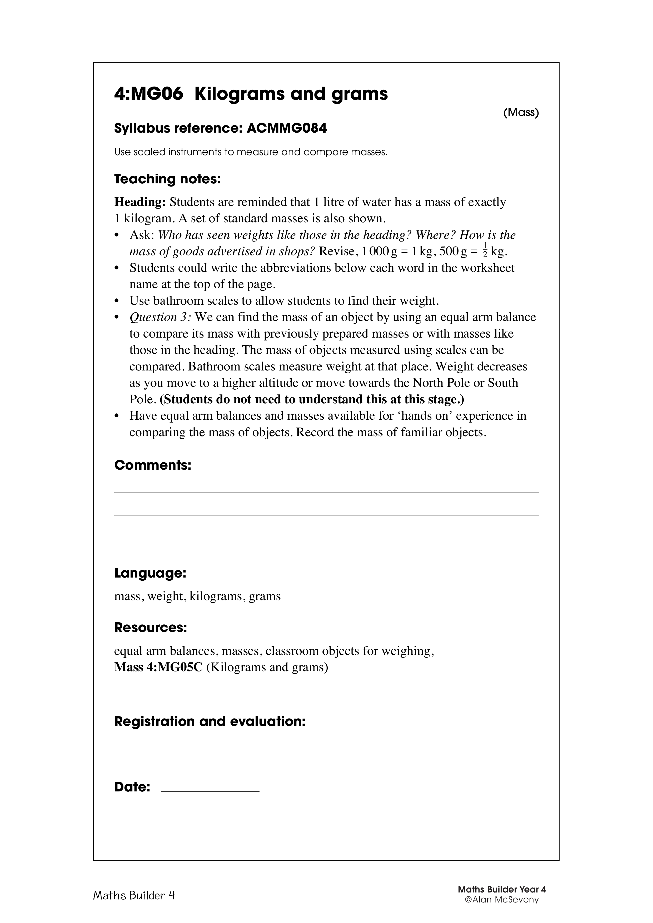 Kilograms and grams — worksheet preview