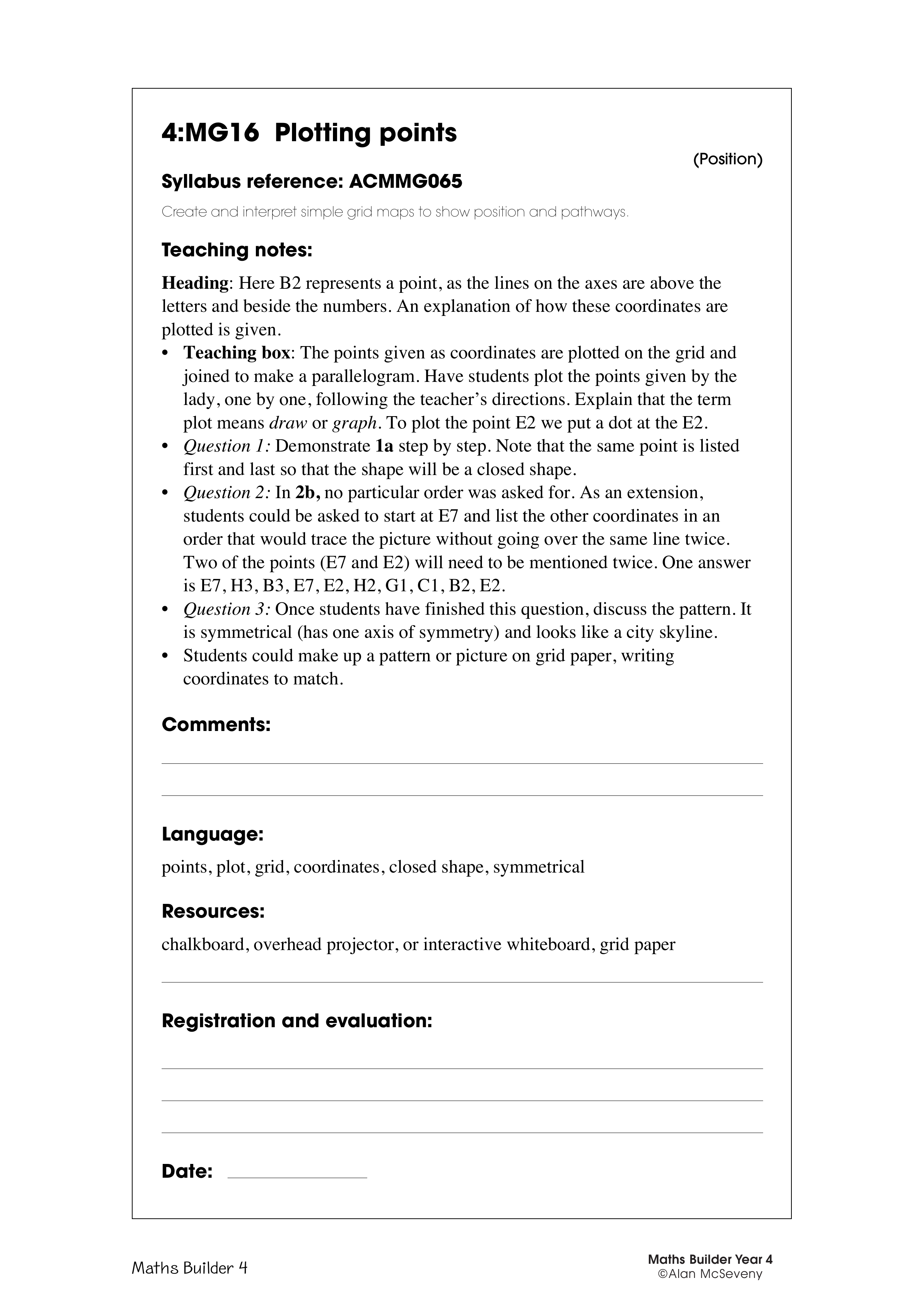 Plotting points — worksheet preview
