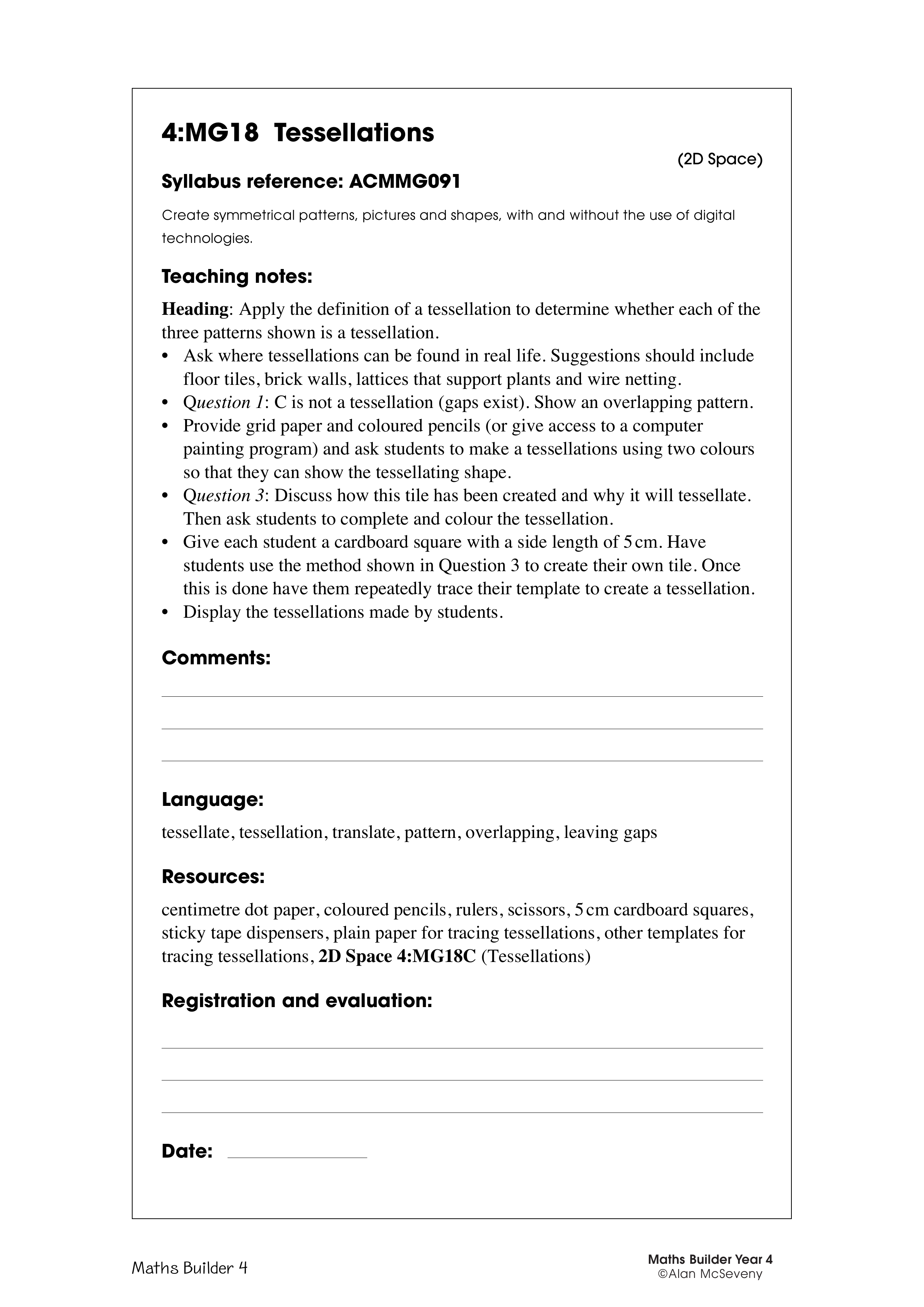 Tessellations — worksheet preview