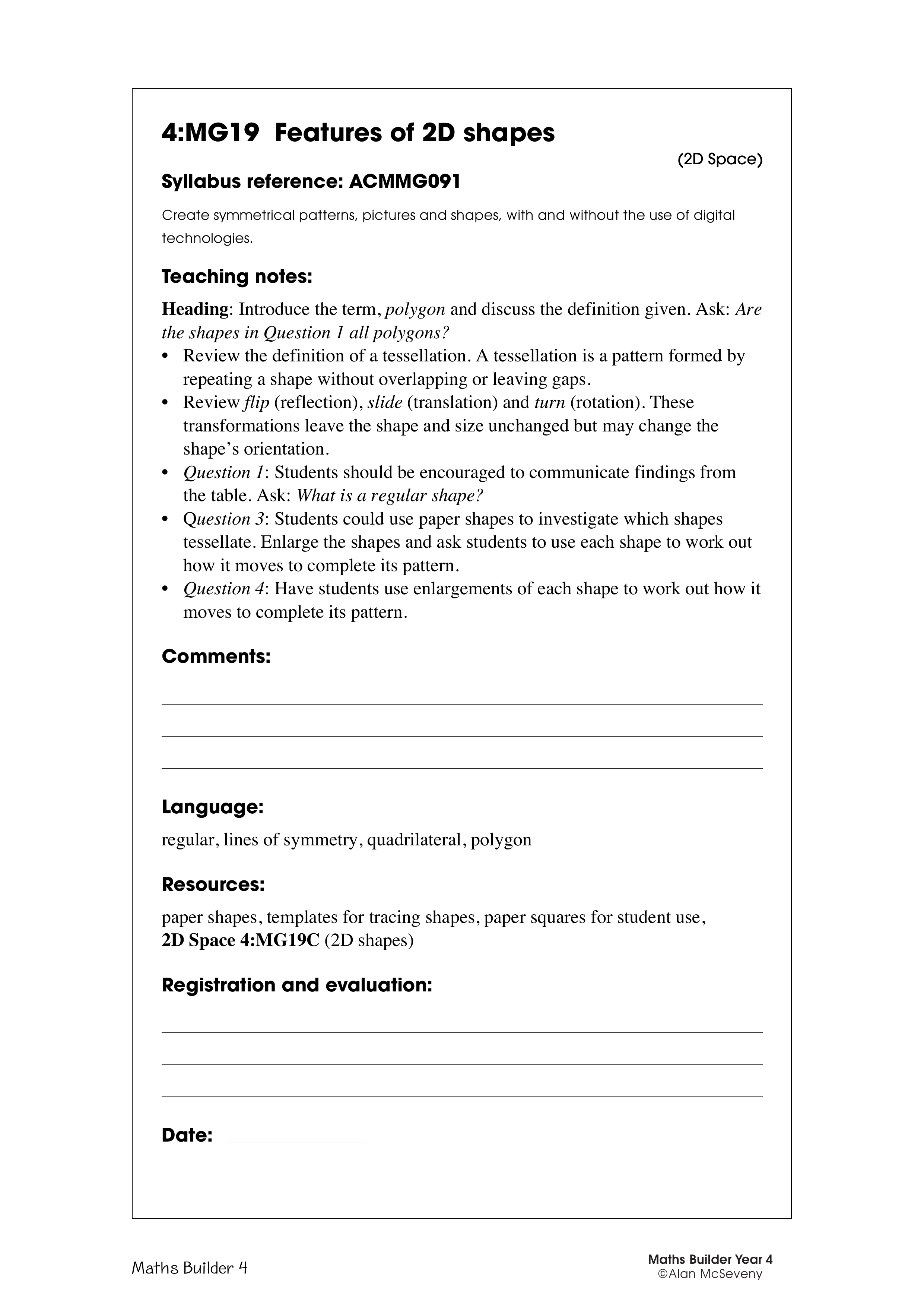 Features of 2D shapes — worksheet preview