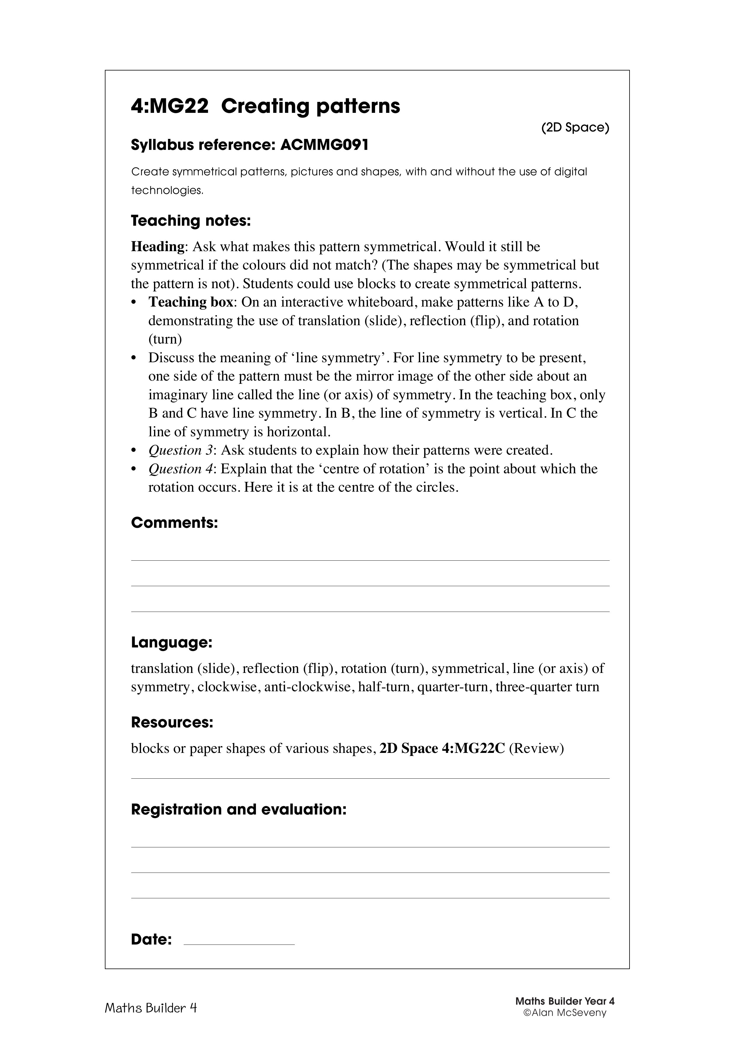 Creating patterns — worksheet preview