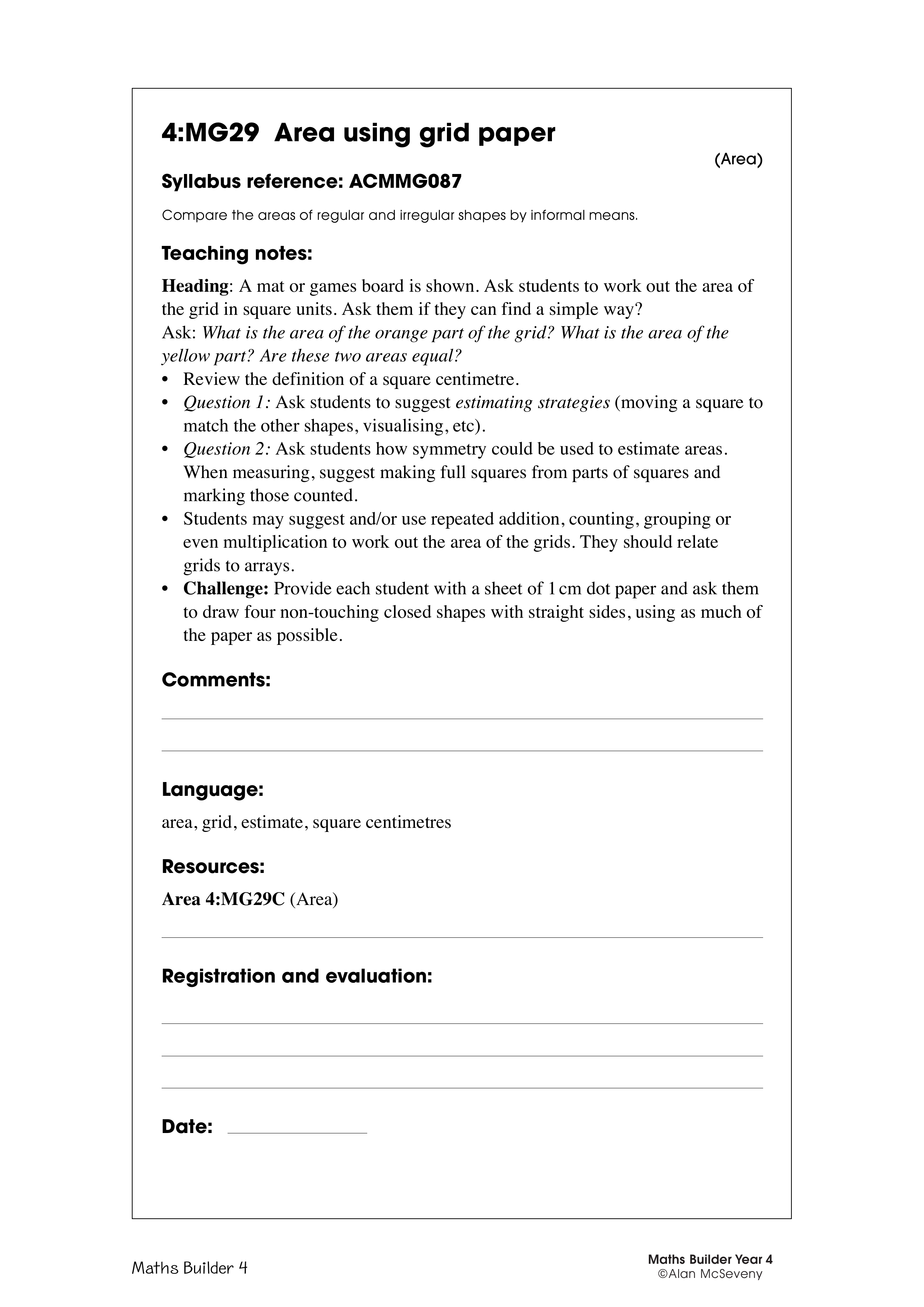 Area using grid paper — worksheet preview