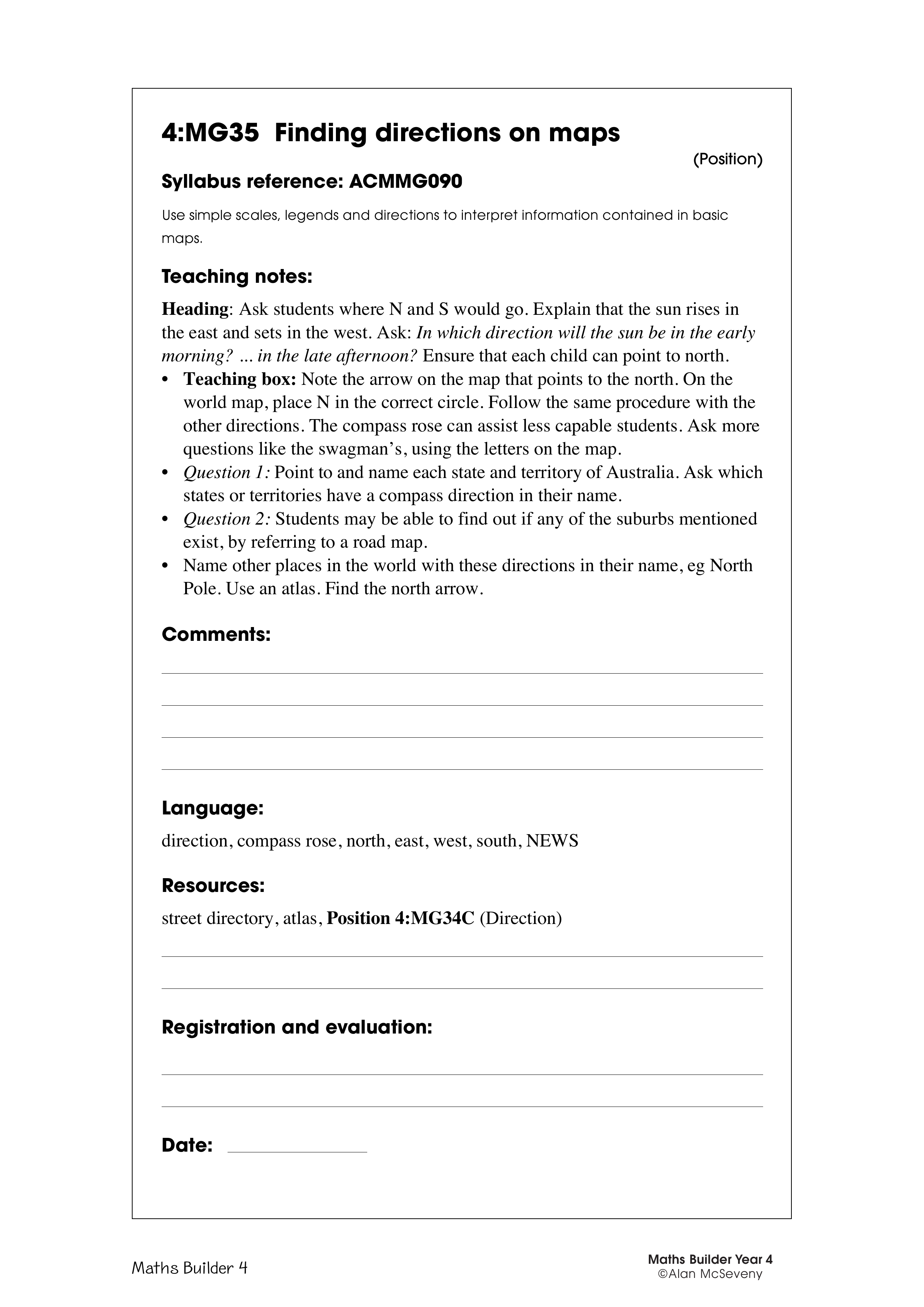 Finding directions on maps — worksheet preview