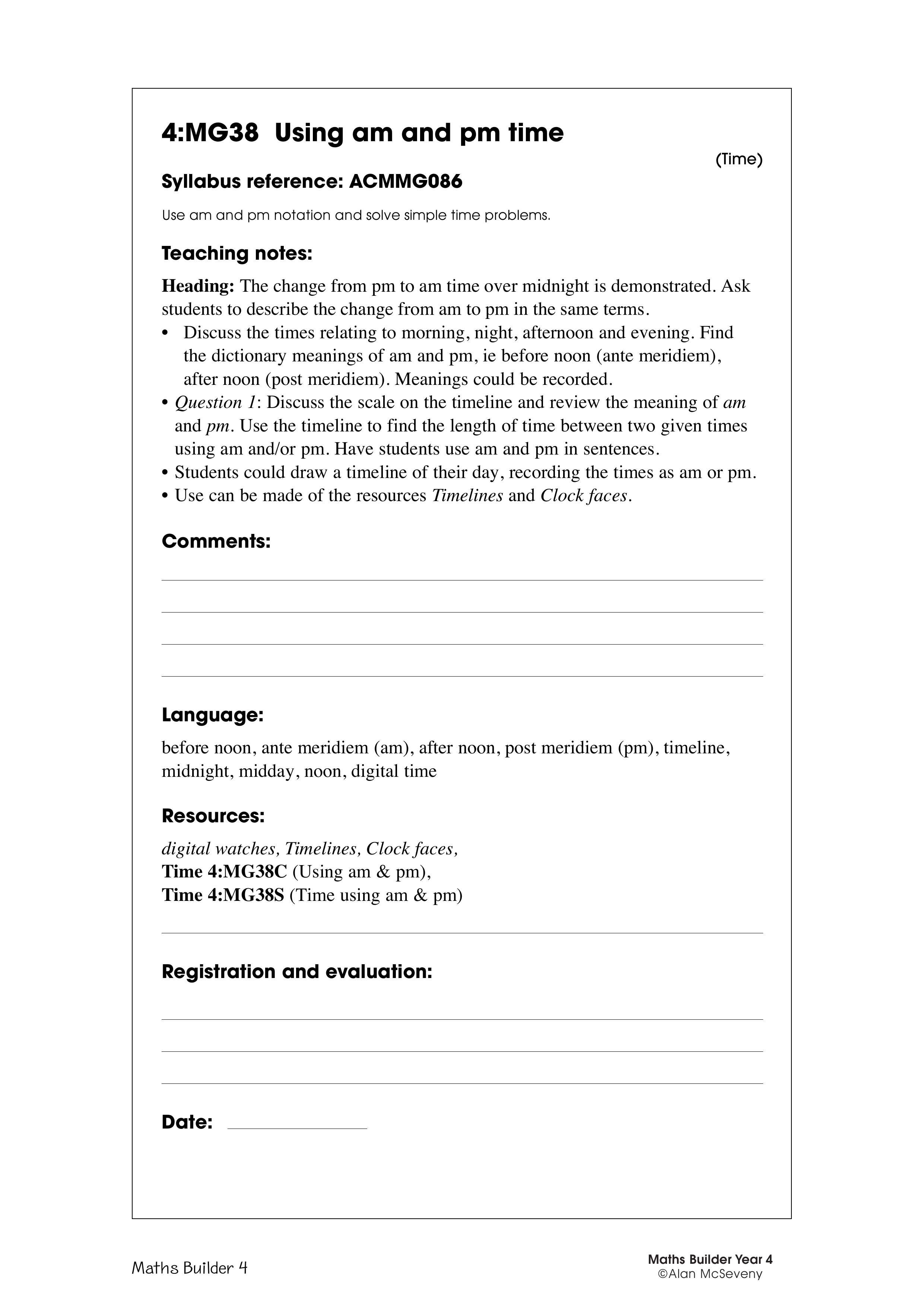 Using am and pm times — worksheet preview