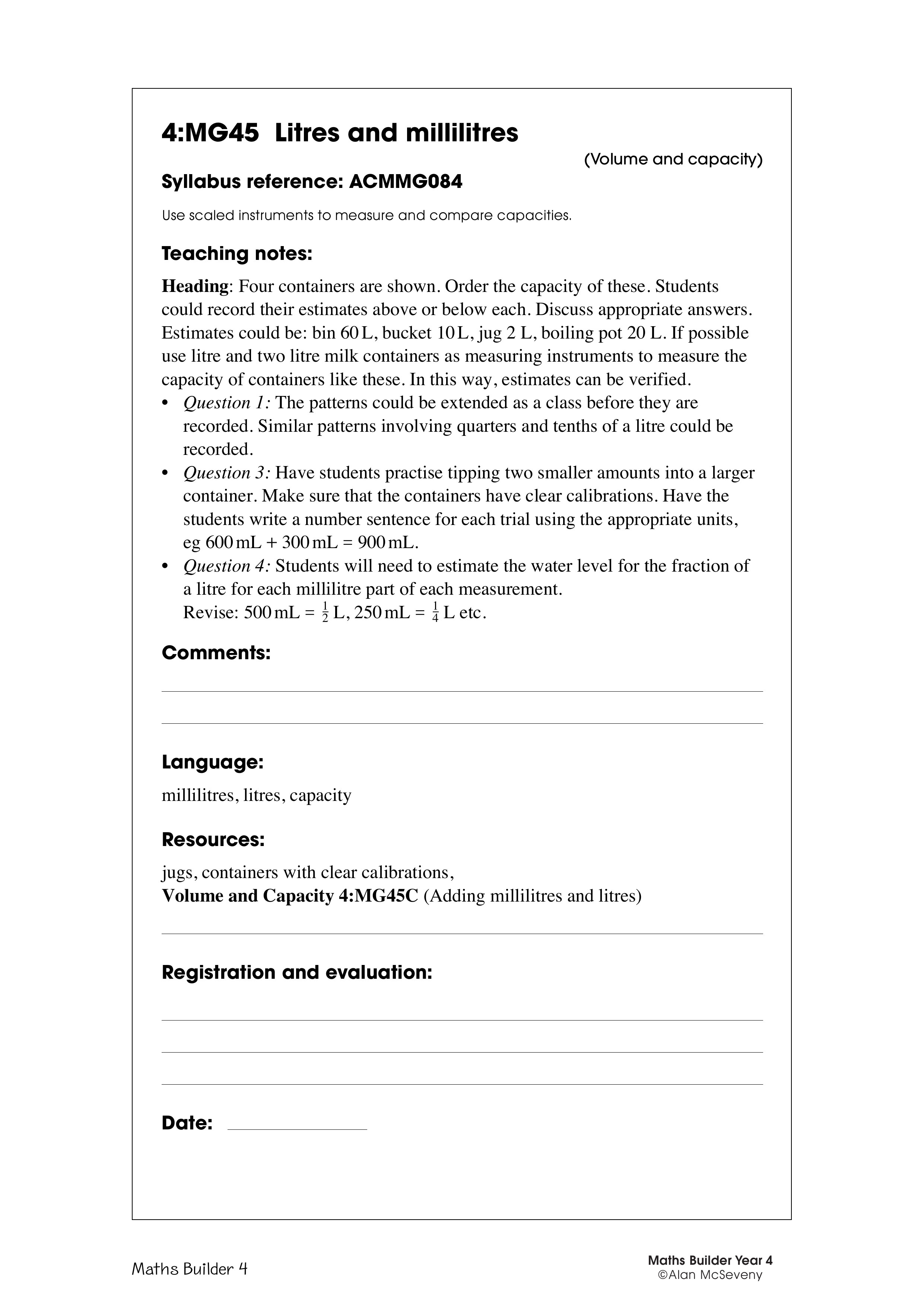 Litres and millilitres — worksheet preview