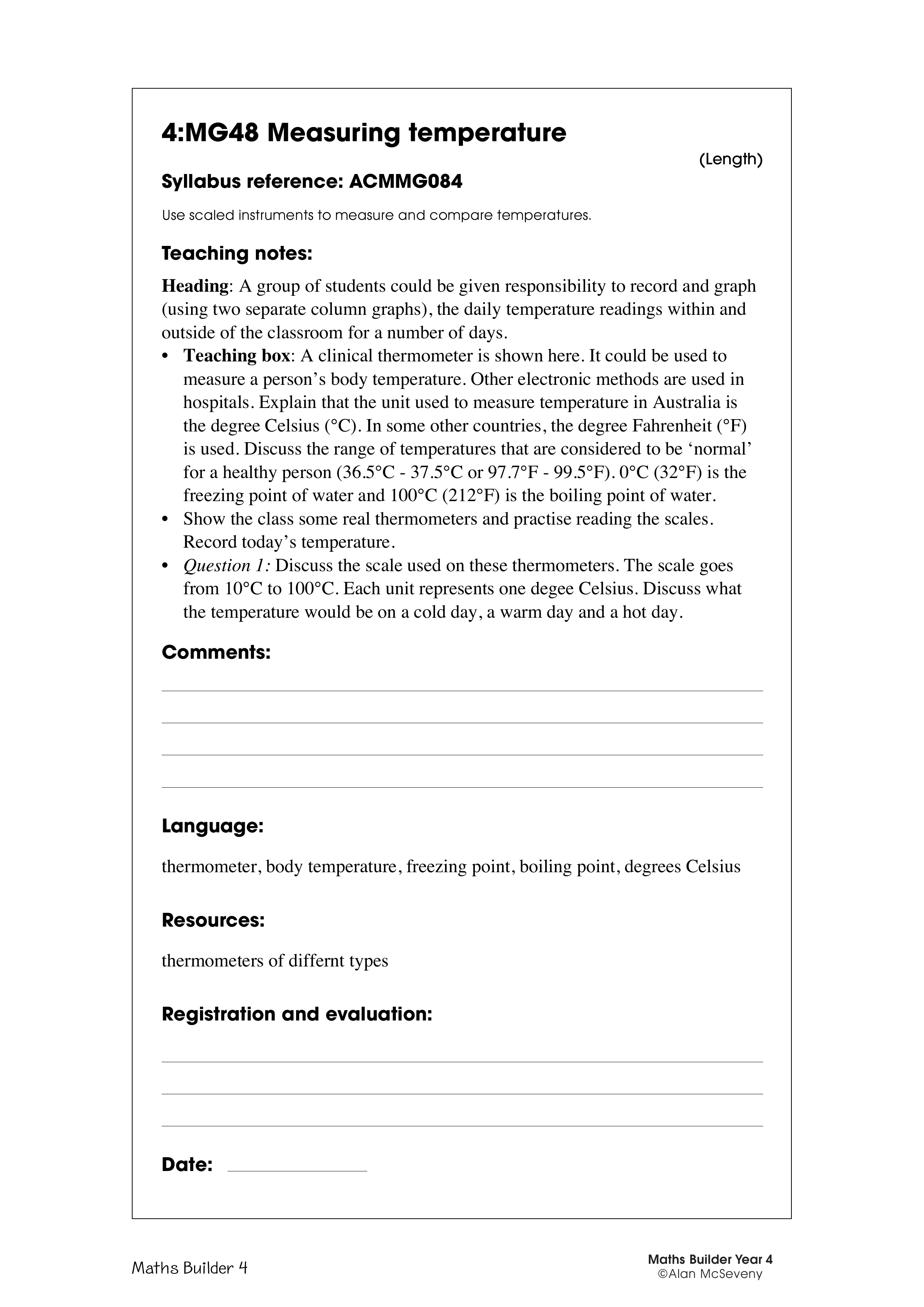 Measuring temperature — worksheet preview