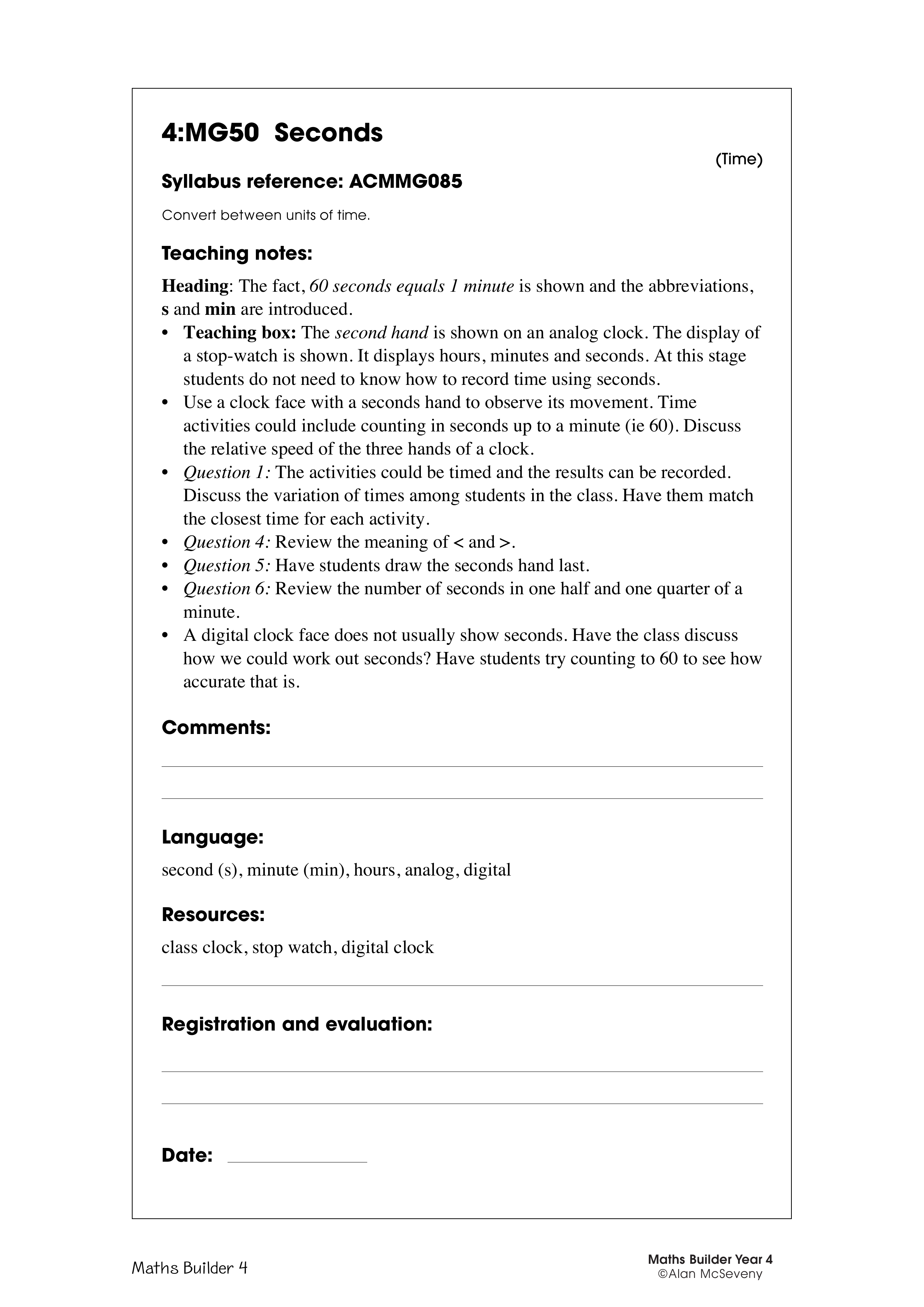 Seconds — worksheet preview