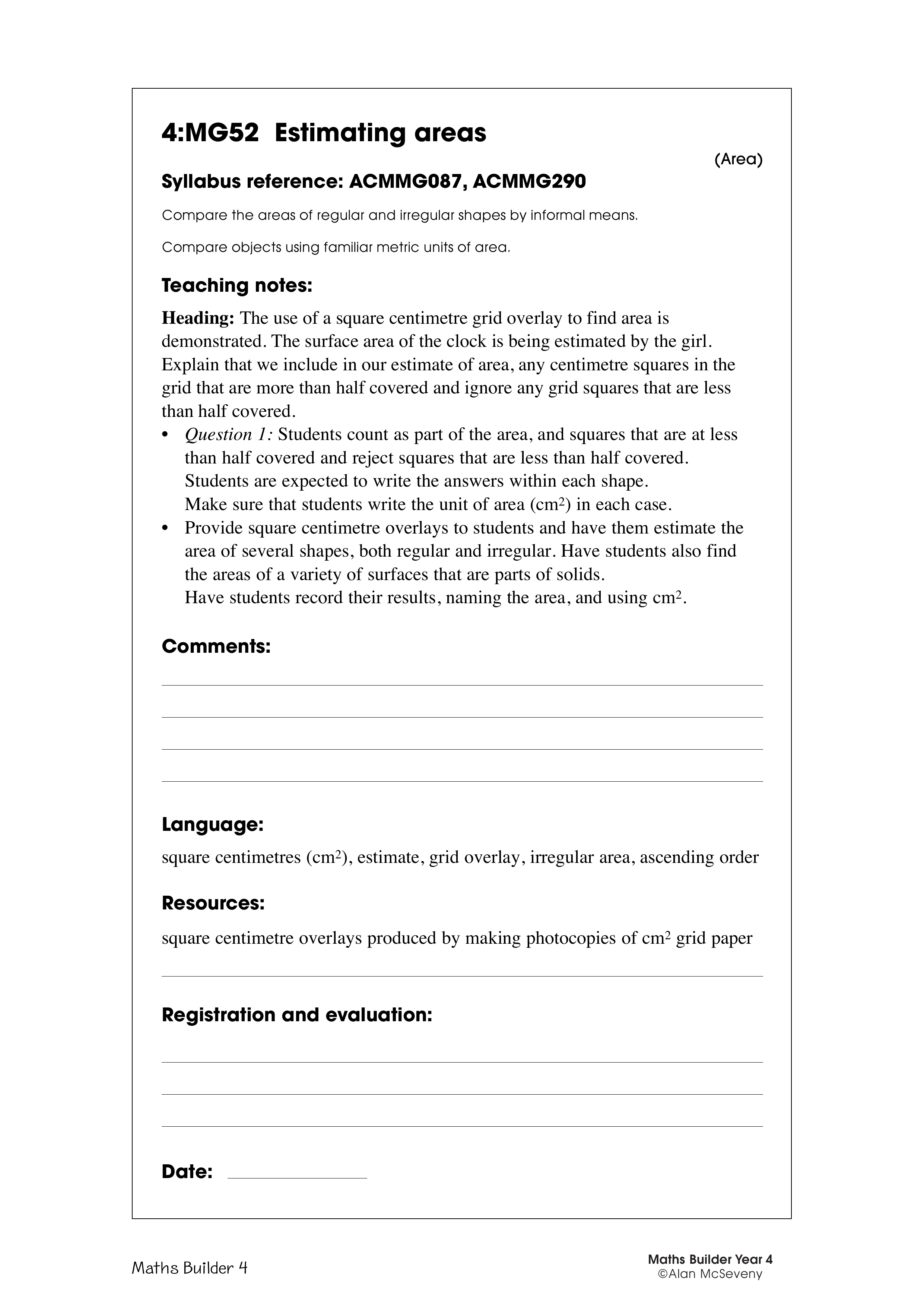 Estimating areas — worksheet preview