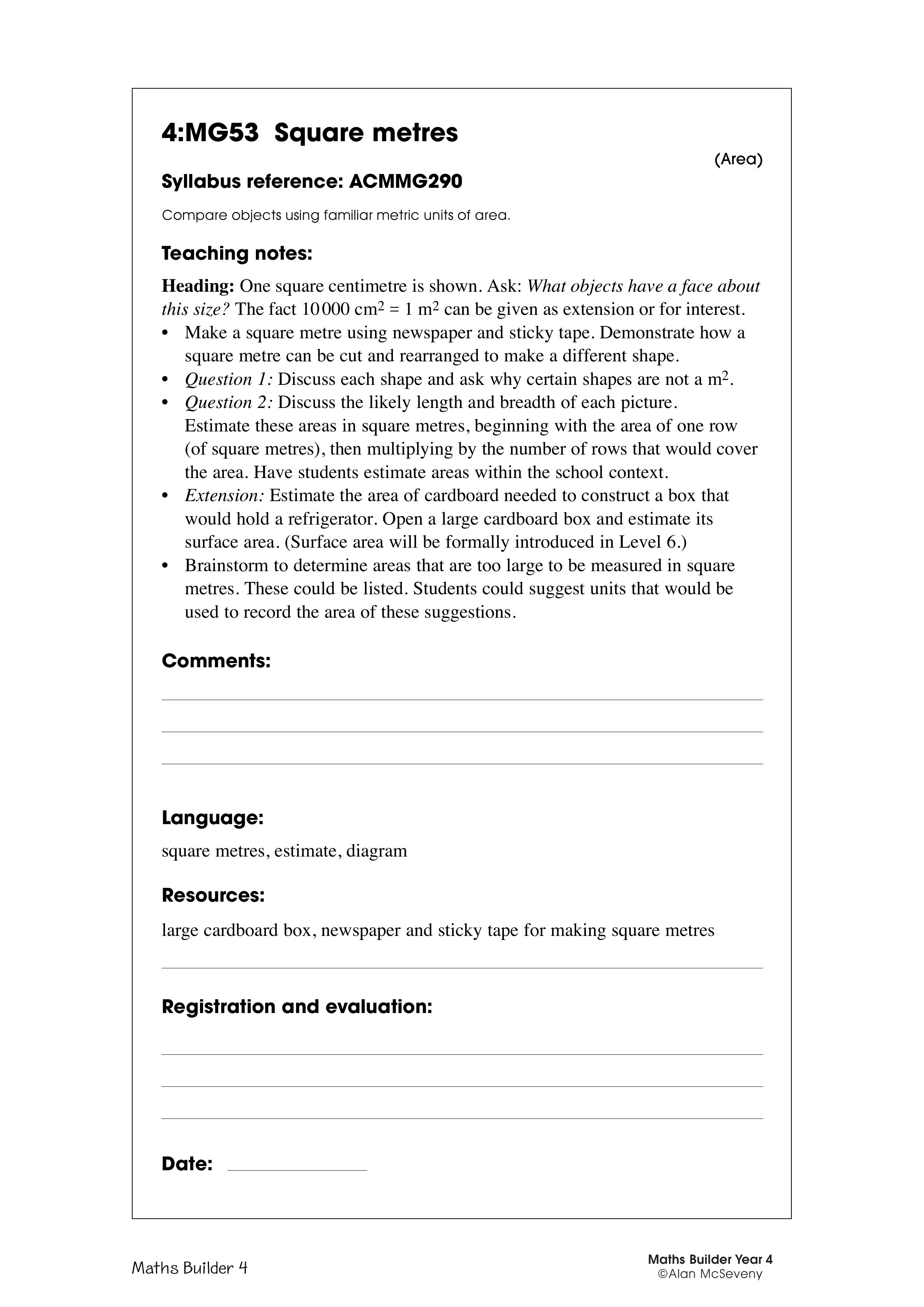 Square metres — worksheet preview