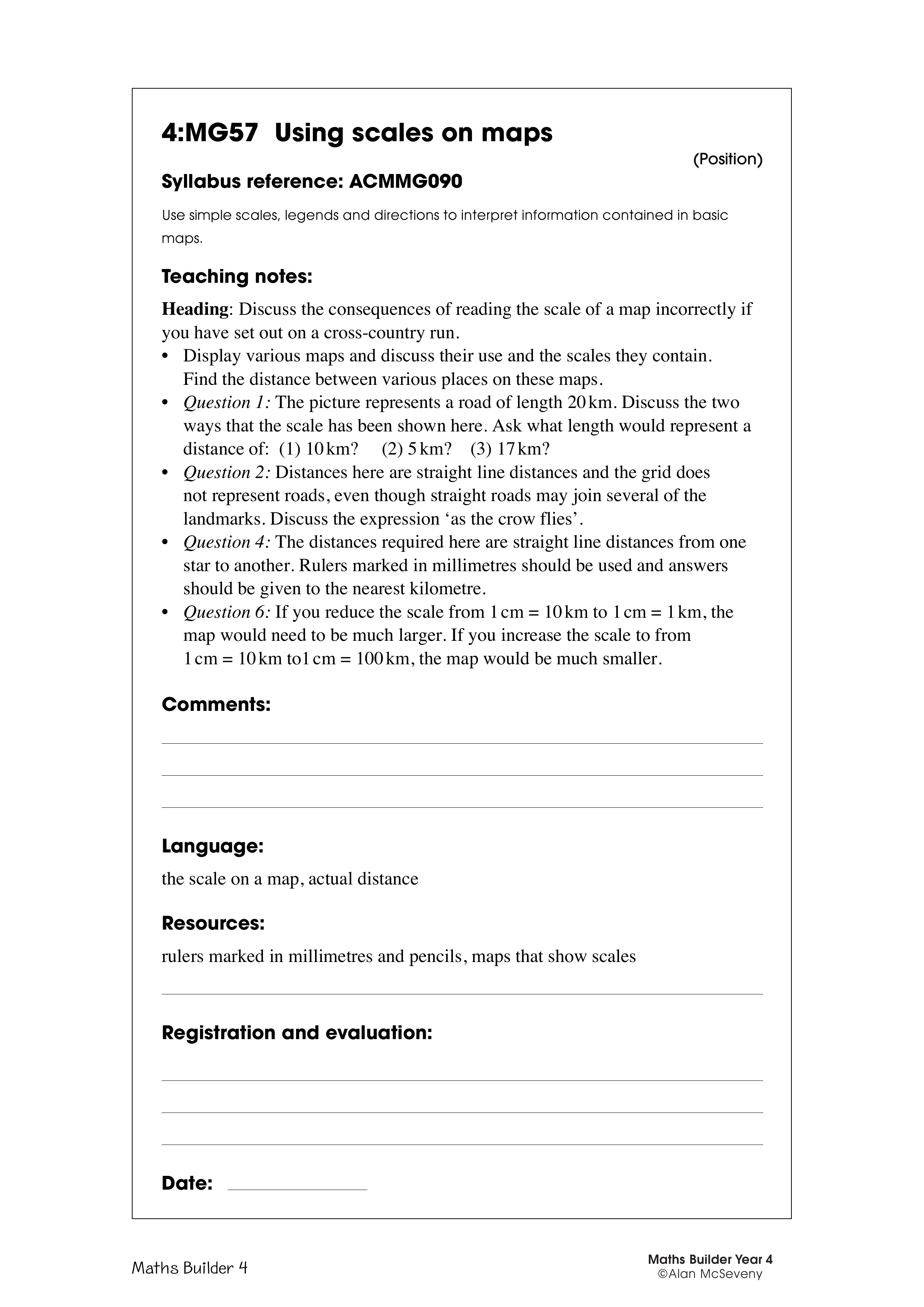 Using scales on maps — worksheet preview