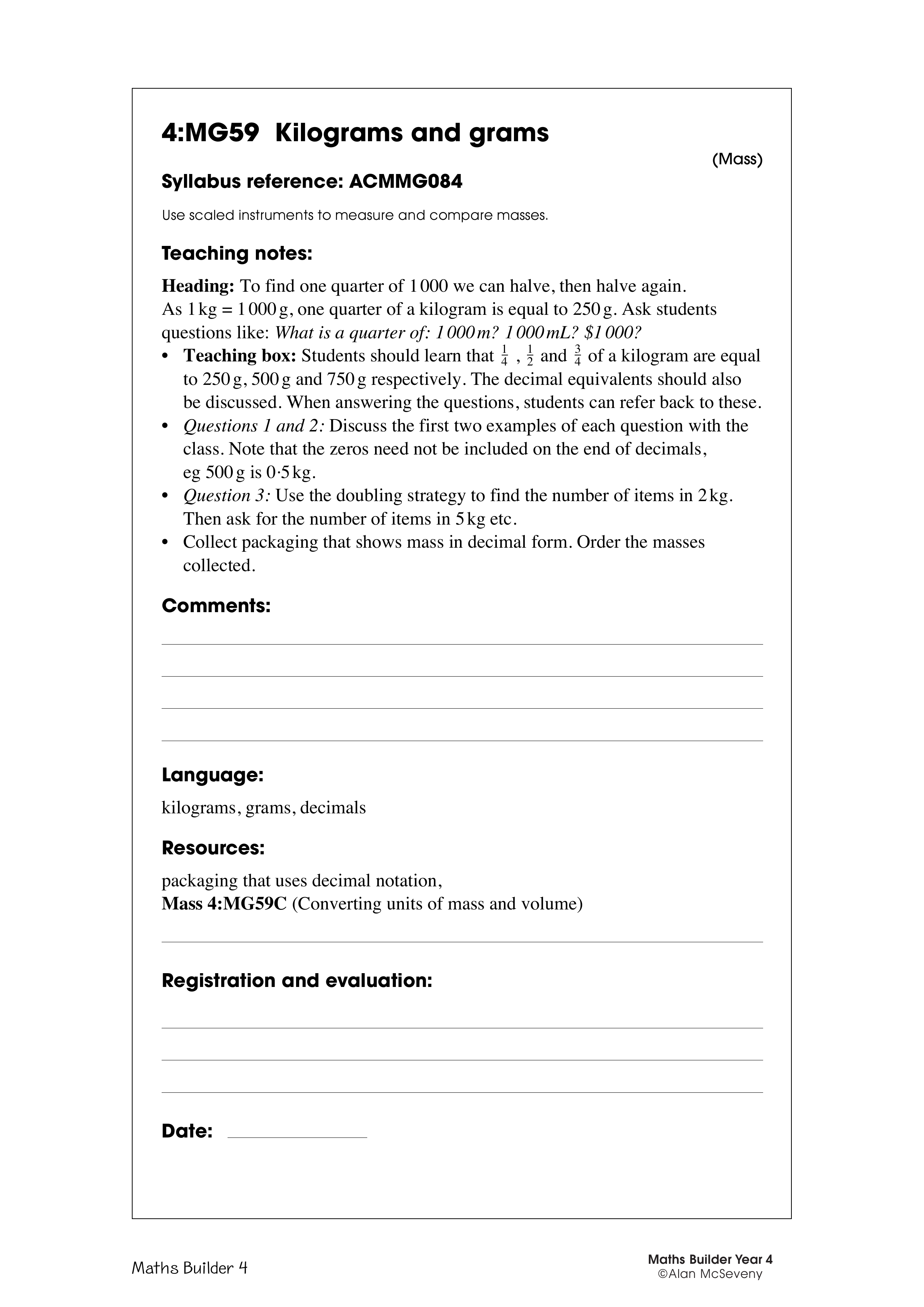 Kilograms and grams — worksheet preview