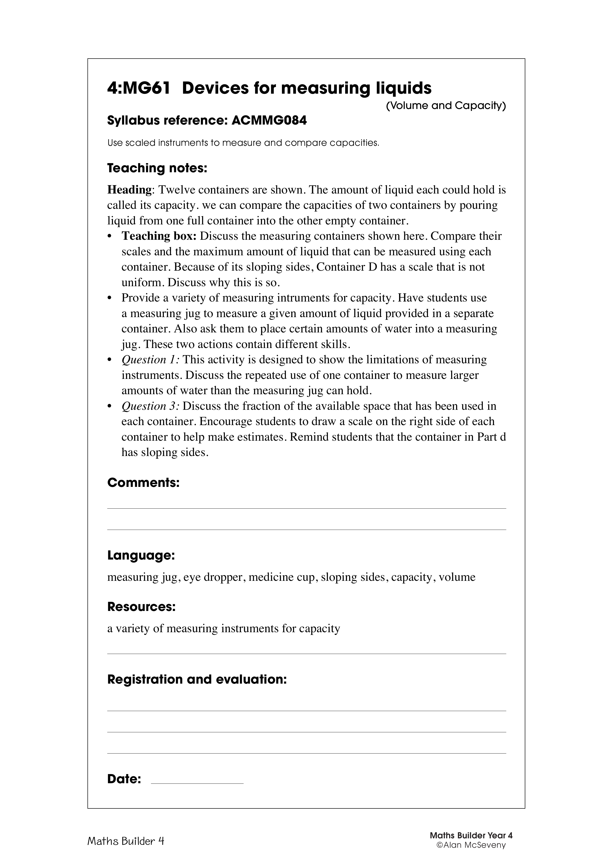 Devices for measuring liquids — worksheet preview