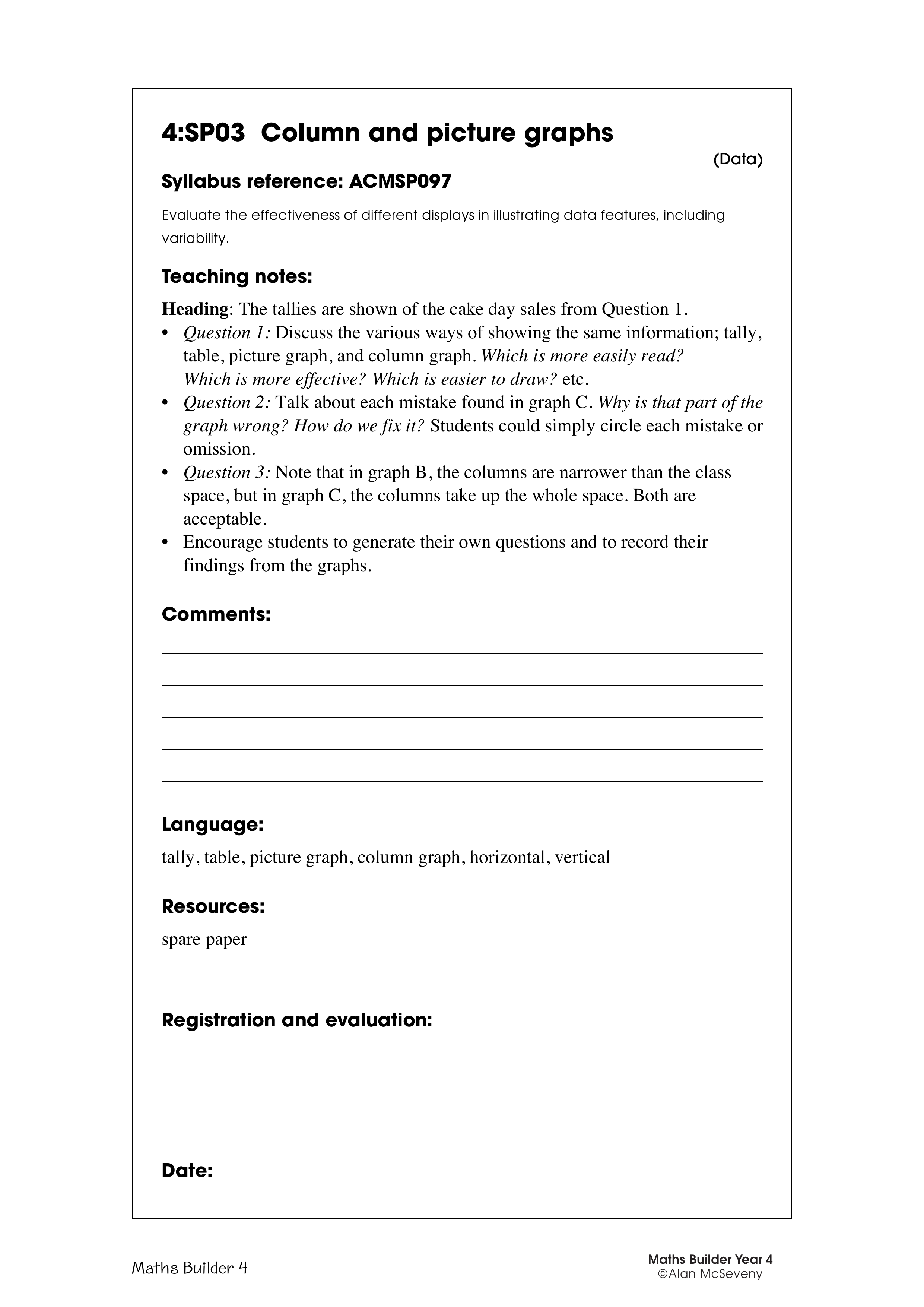 Column and picture graphs — worksheet preview